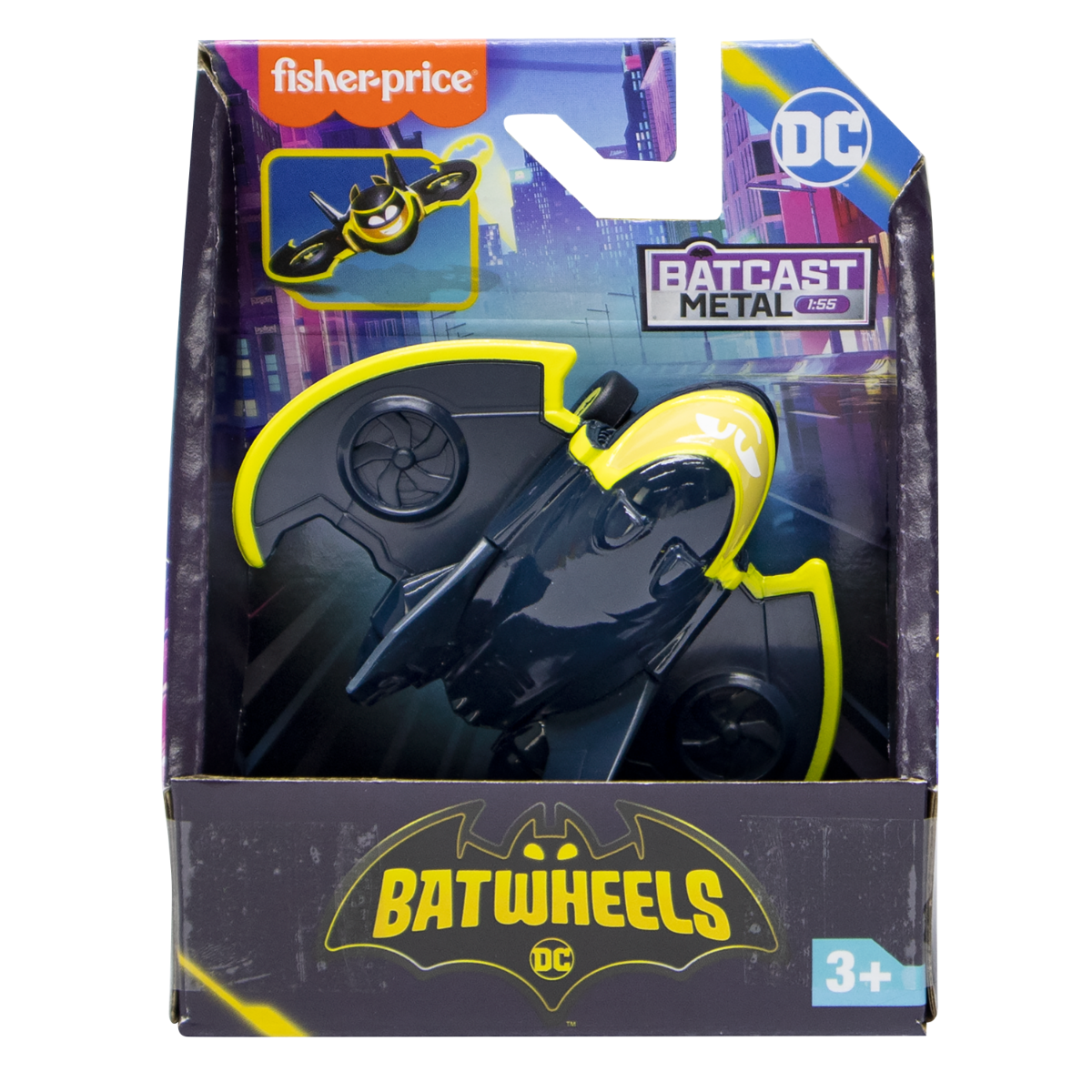 Mini vehicul din metal, Fisher Price, Batwheels, Batwing The Bat Plane, 1:55, HYB67