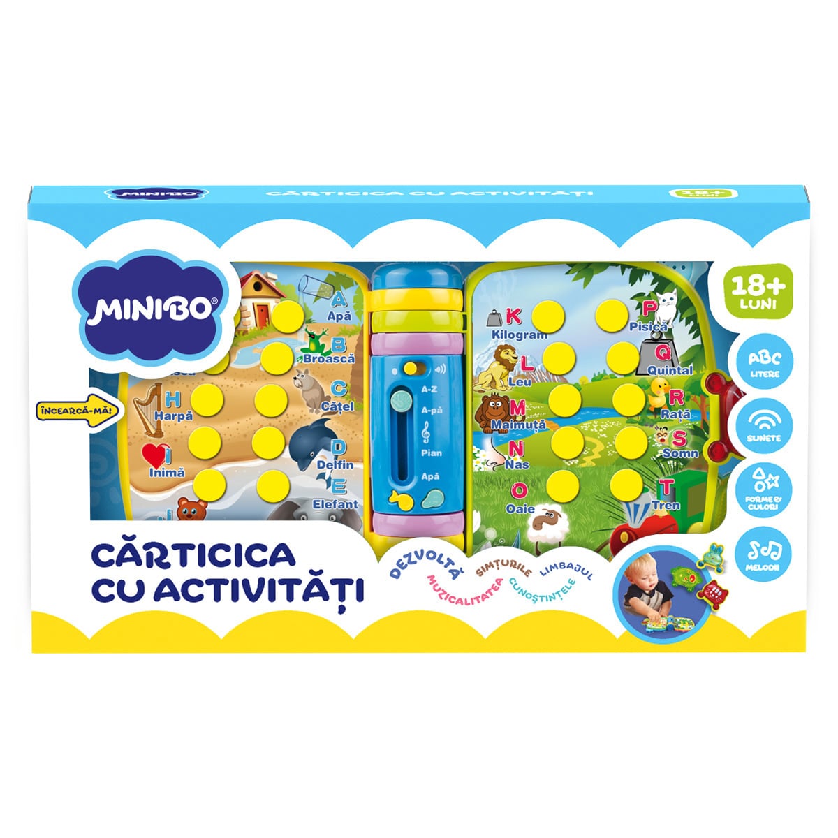 Carticica cu activitati pentru bebelusi, cu 4 pagini, Minibo