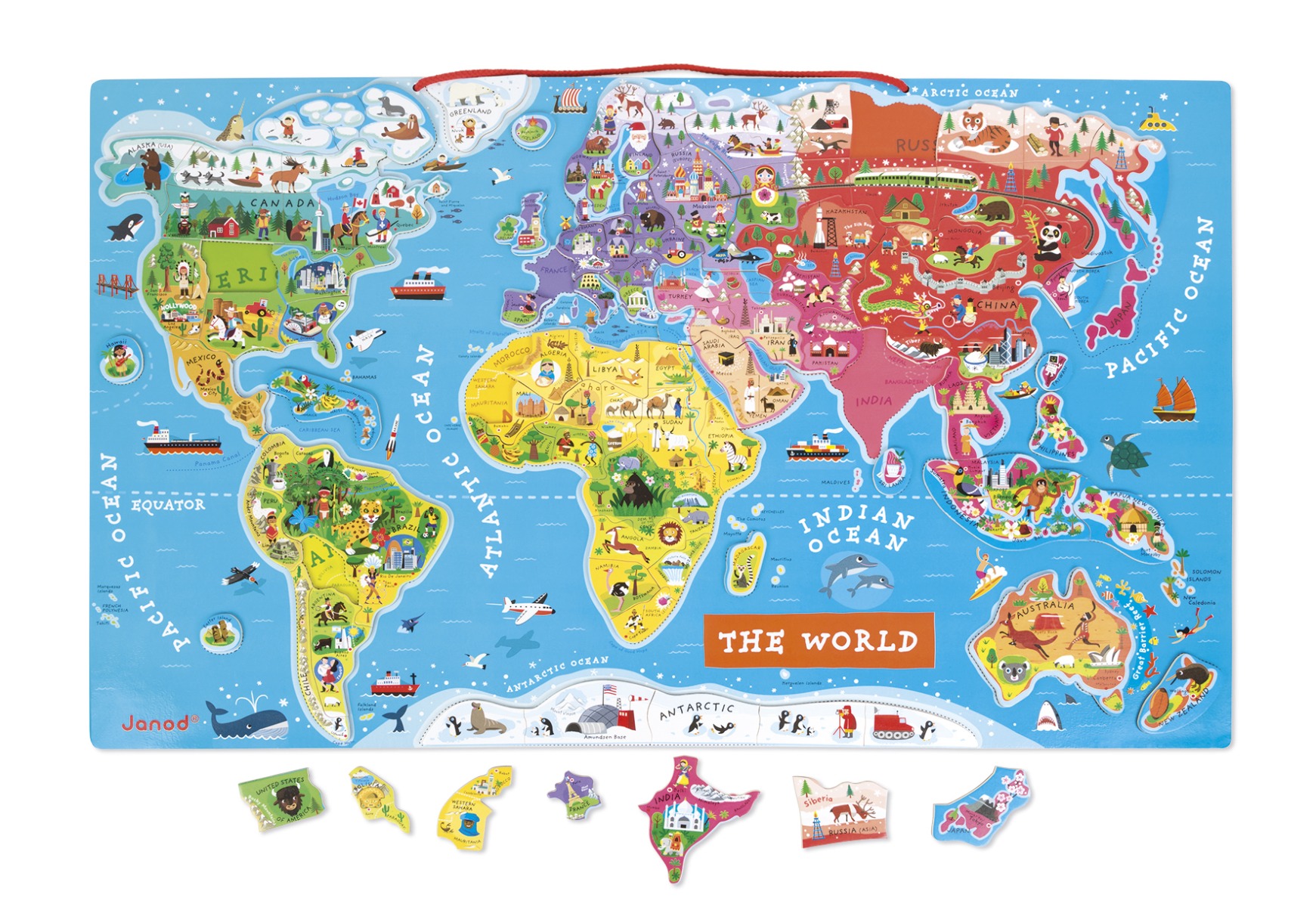 Puzzle Gigant Janod - Harta lumii magnetica, 92 piese