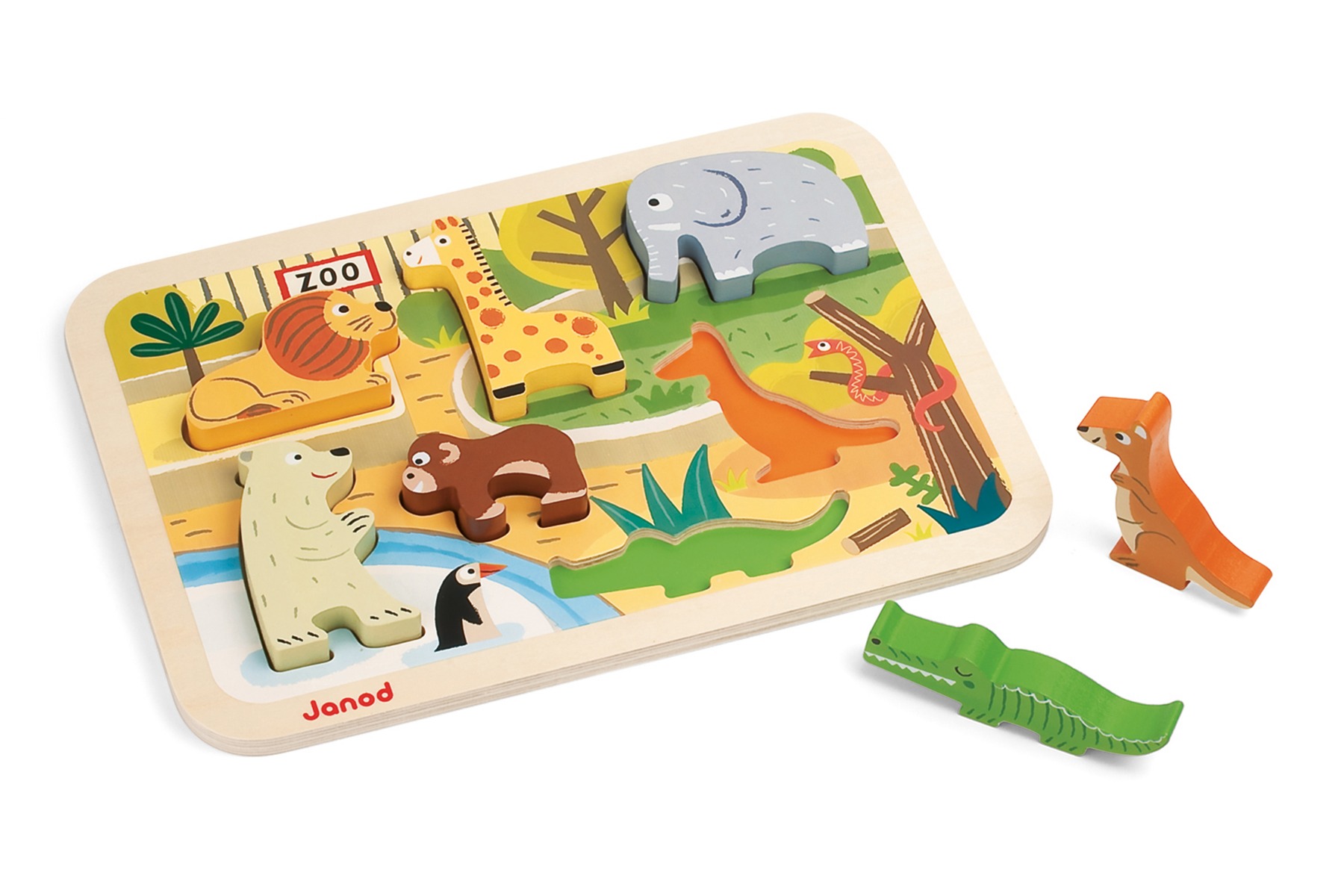 Puzzle din lemn Janod - 7 Animale de la Zoo