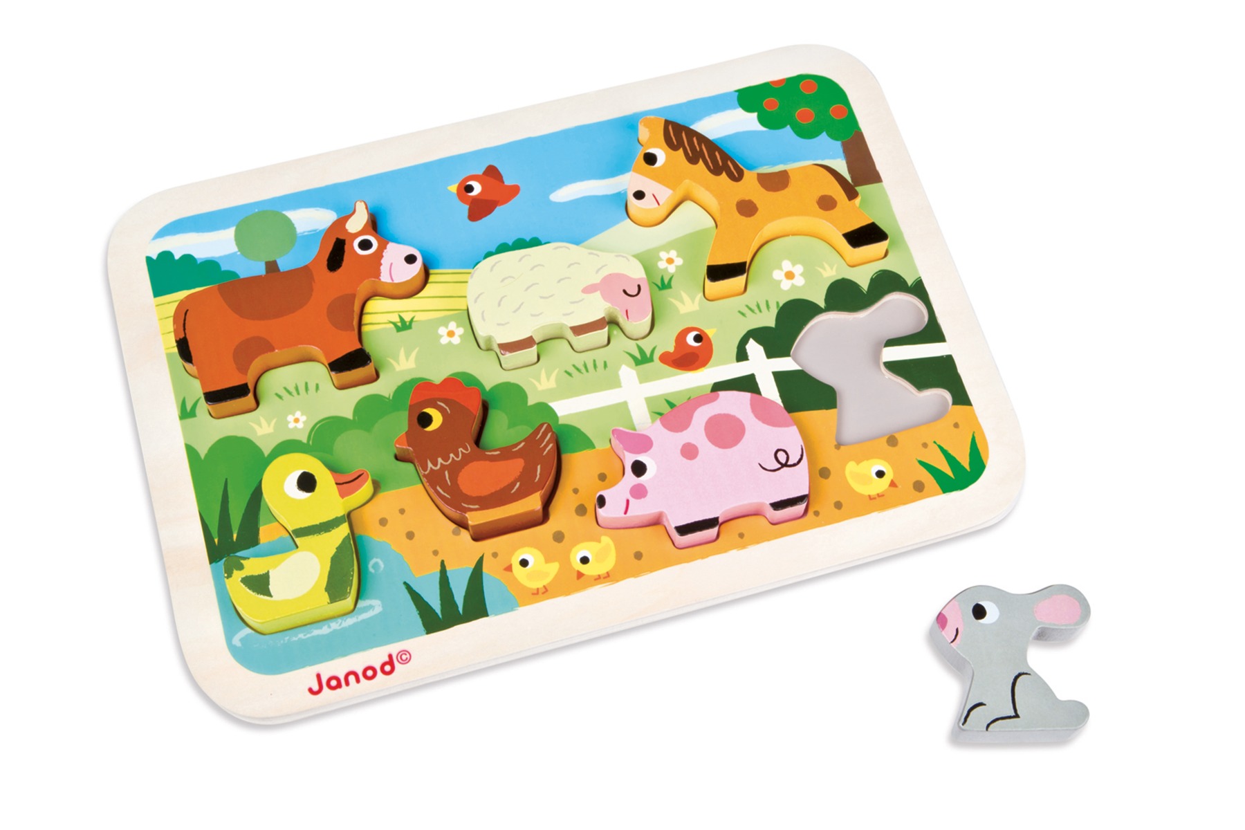 Puzzle din lemn Janod - 7 Animale de la ferma