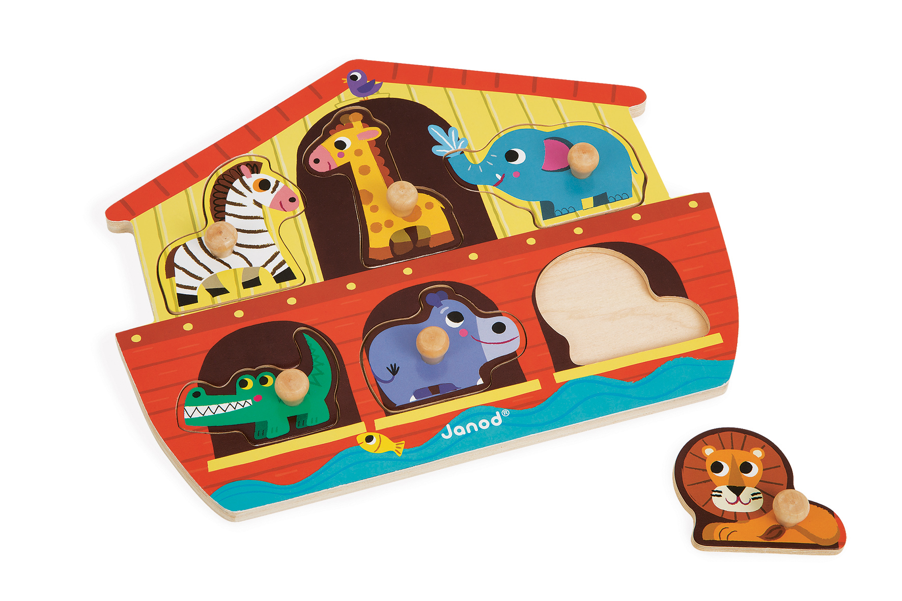 Puzzle din lemn janod - arca lui noe, 6 piese