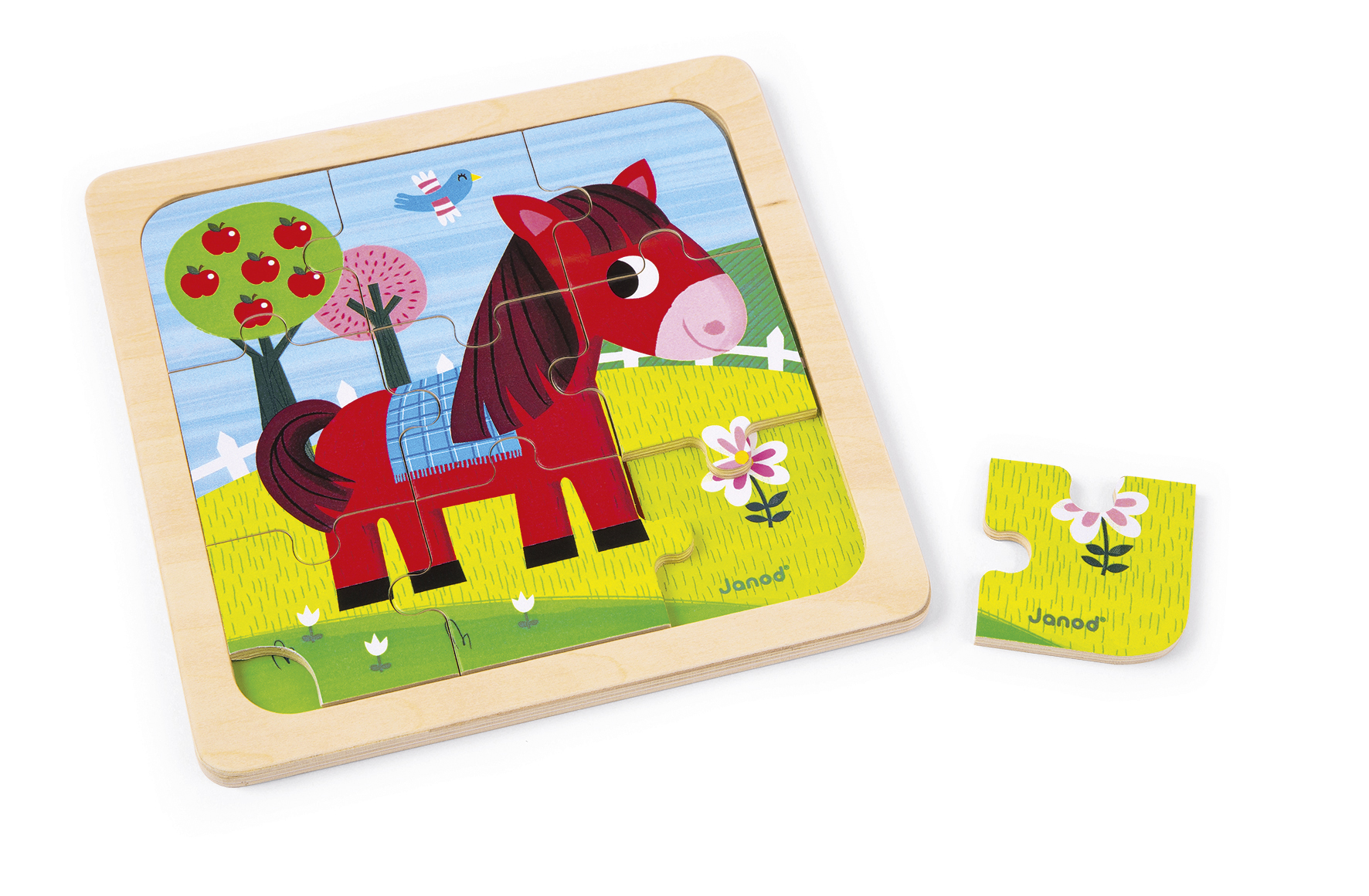 Puzzle din lemn Janod - Cal, 9 piese