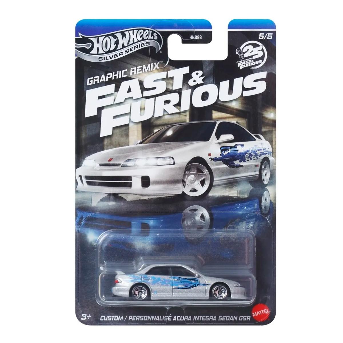 Masinuta Fast and Furious, Hot Wheels, Graphic Remix, Custom Acura Integra Sedan GSR, JBY45