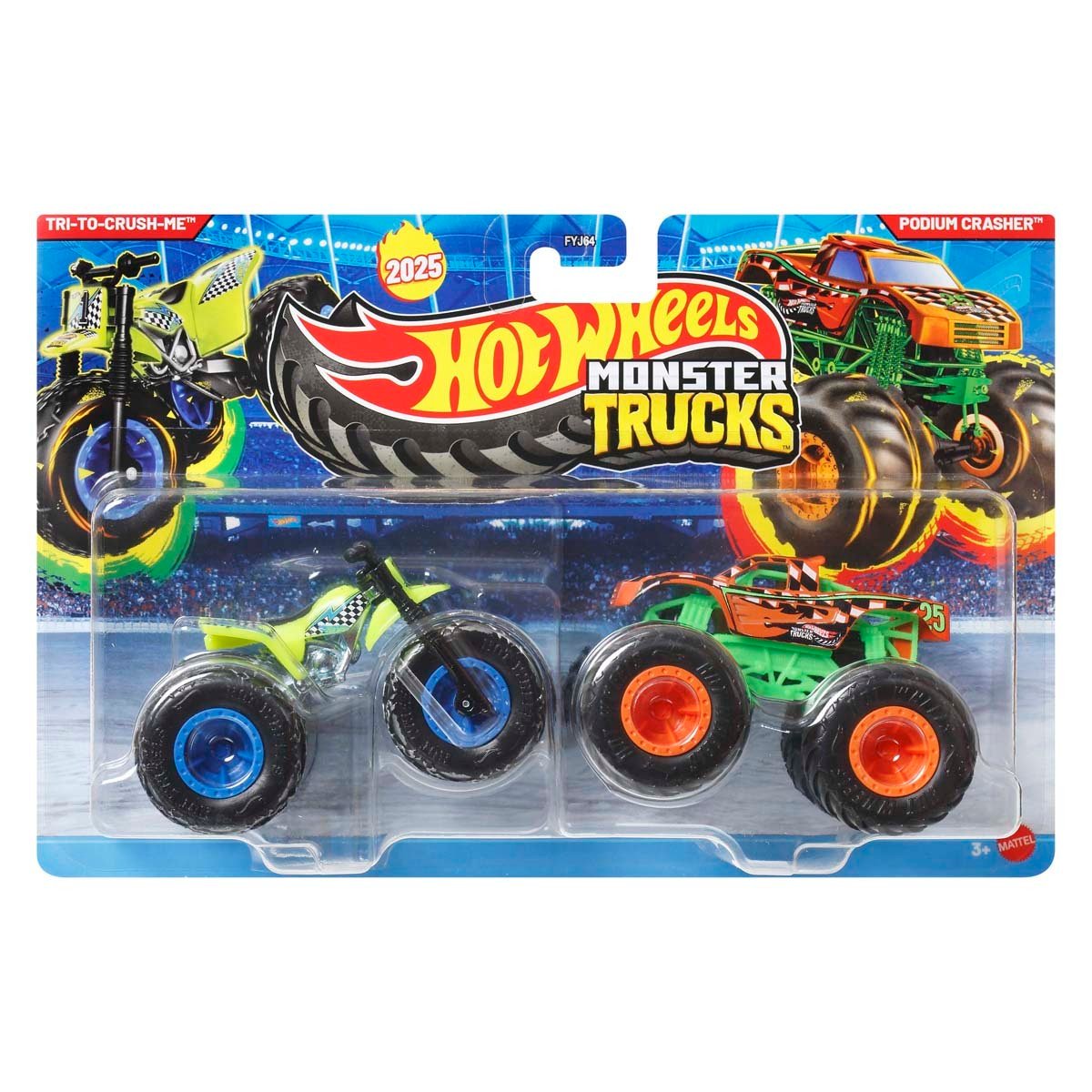 Set 2 masinute Monster Truck, Hot Wheels, Tri To Crush Me Vs Podium Crasher, JCC70