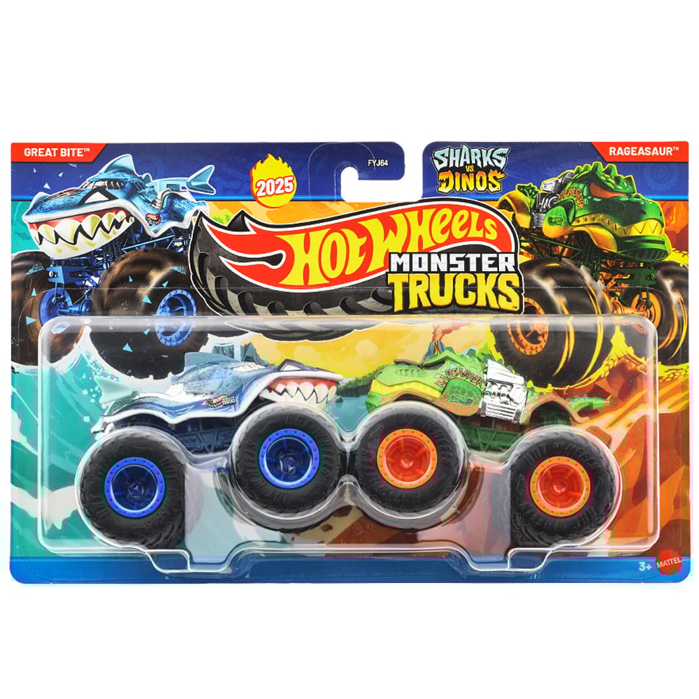 Set 2 masinute Monster Truck, Hot Wheels, Great Bite Vs Rageasaur, JCC71