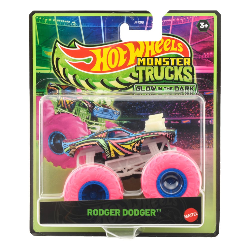 Masina Hot Wheels, Monster Truck, Glow In The Dark, Rodger Dodger, JFX18