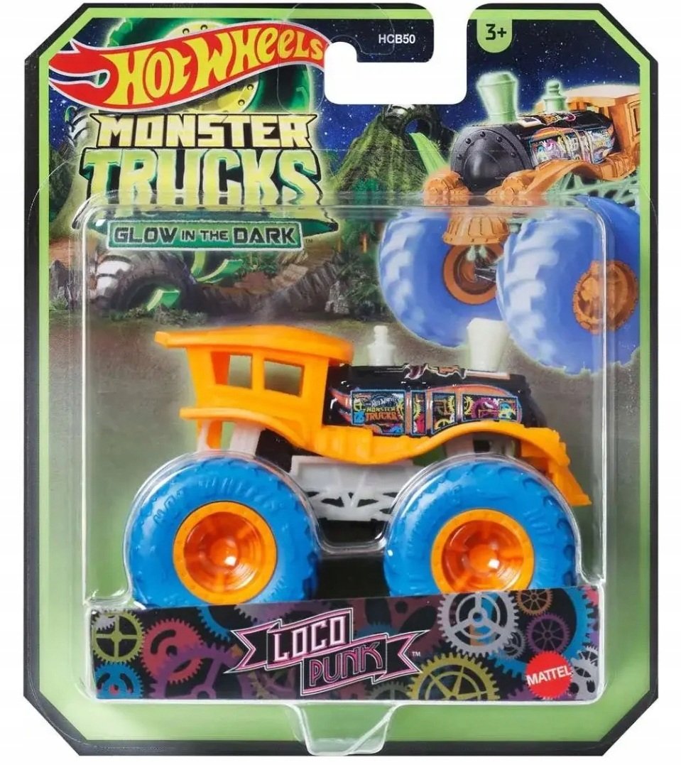 Masina Hot Wheels, Monster Truck, Glow In The Dark, Loco Punk, JFX20