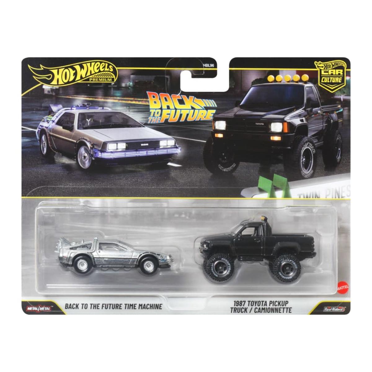 Set 2 masini metalice, Hot Wheels, Car Culture, Back to the Future Time Machine si 1987 Toyota Pickup Truck, JHW48