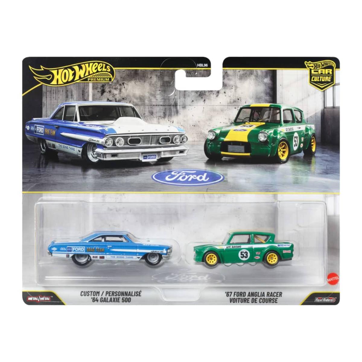 Set 2 masini metalice, Hot Wheels, Car Culture, Custom Personnalise 64 Galaxie 500 si 67 Ford Anglia Racer Voiture De Course, JHW50
