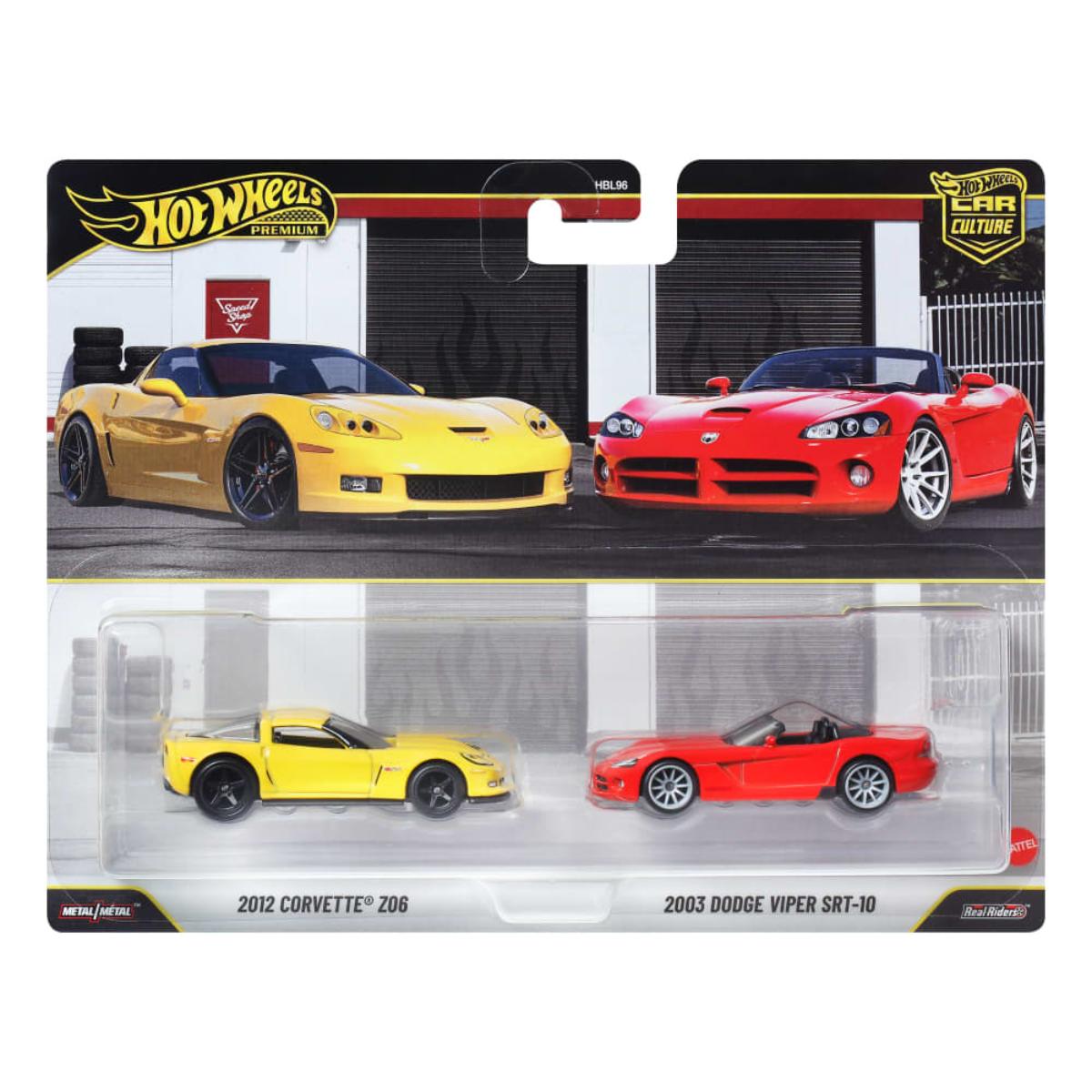 Set 2 masini metalice, Hot Wheels, Car Culture, 2003 Dodge Viper SRT-10 si 2012 Corvette Z06, JHW54