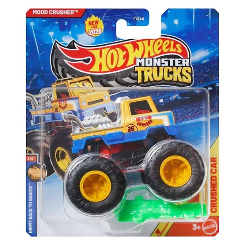 Masinuta Hot Wheels, Monster Truck, Back to Basics, Crushed Car, Mood Crusher, JHY24