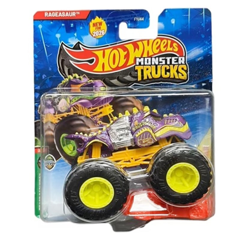 Masinuta Hot Wheels, Monster Truck, Beast Bashers, Crushed Car, Rageasaur, JHY42