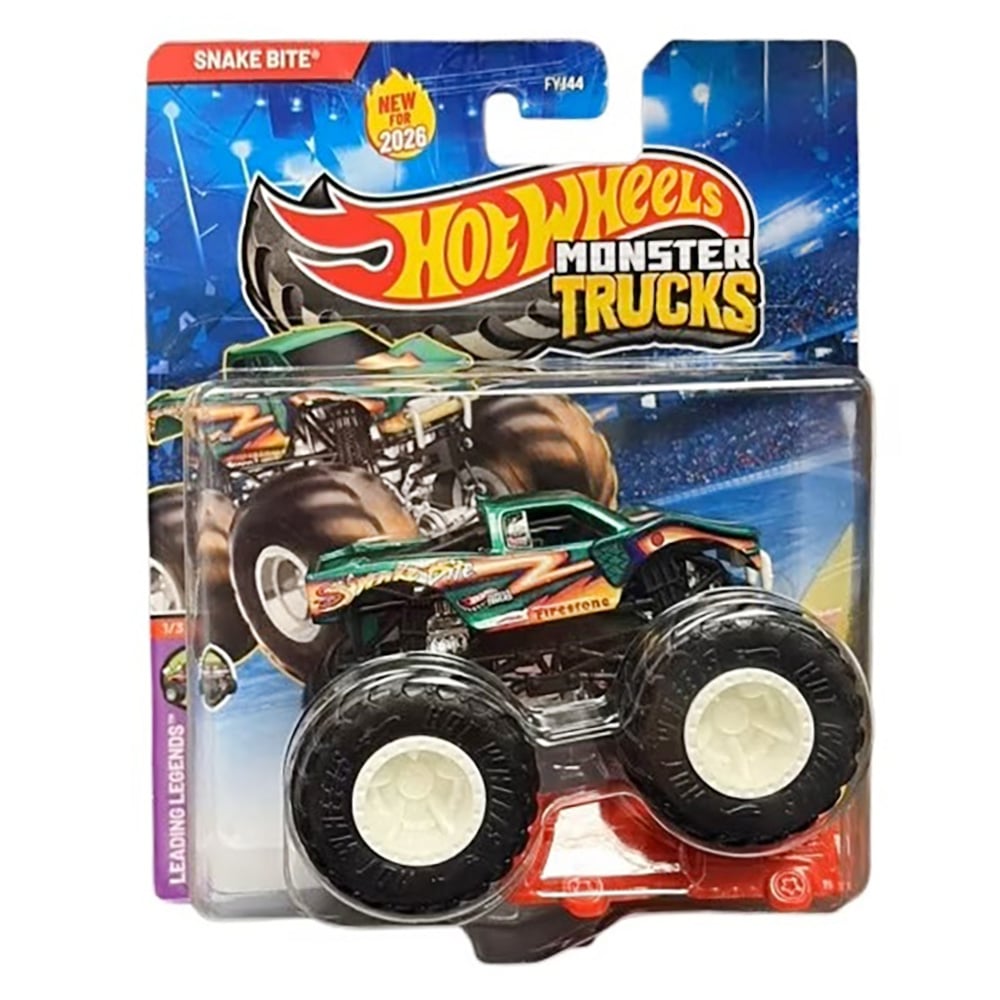 Masinuta Hot Wheels, Monster Truck, Leading Legend, Crushed Car, Snake Bite, JHY52