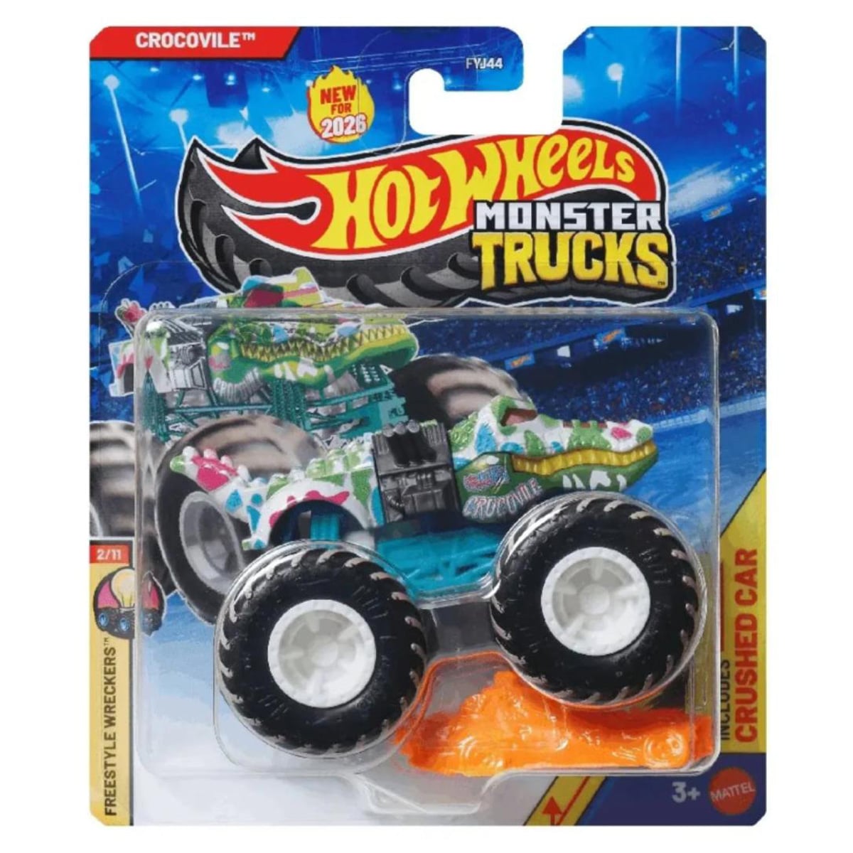 Masinuta Hot Wheels, Monster Truck, Crushed Car, Crocodil, JHY71