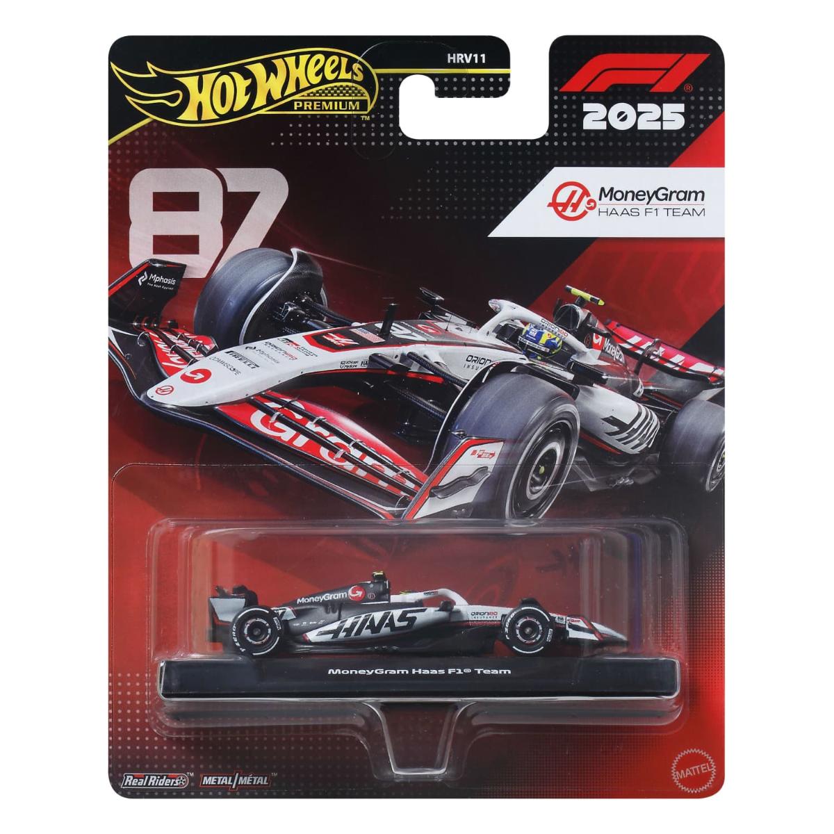 Masinuta metalica de curse, Hot Wheels, MoneyGram Haas Team, 2025 Formula 1 #87, JKD90