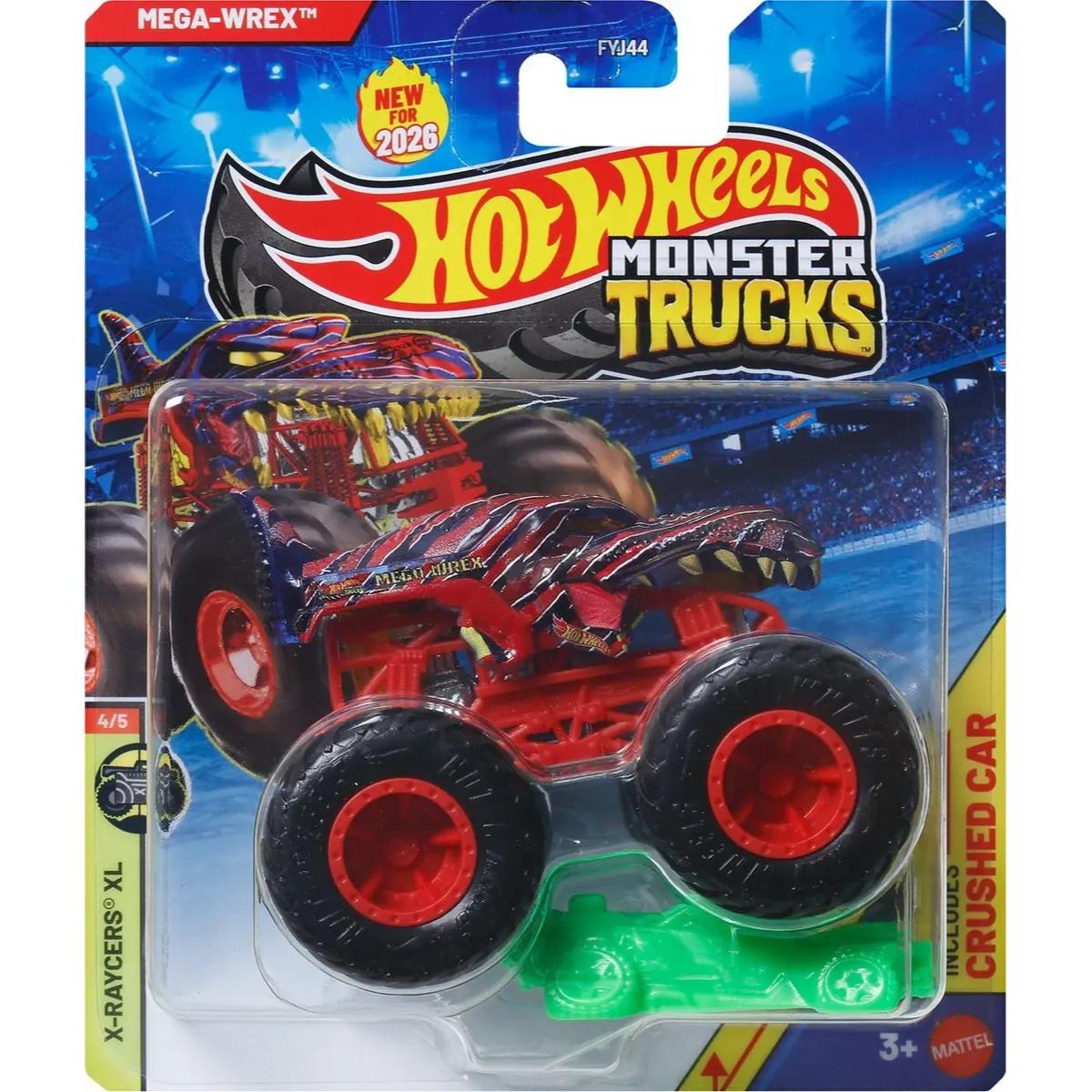 Masinuta Hot Wheels, Monster Truck, Crushed Car, 2026 X-Raycers XL, Mega-Wrex, JKJ88