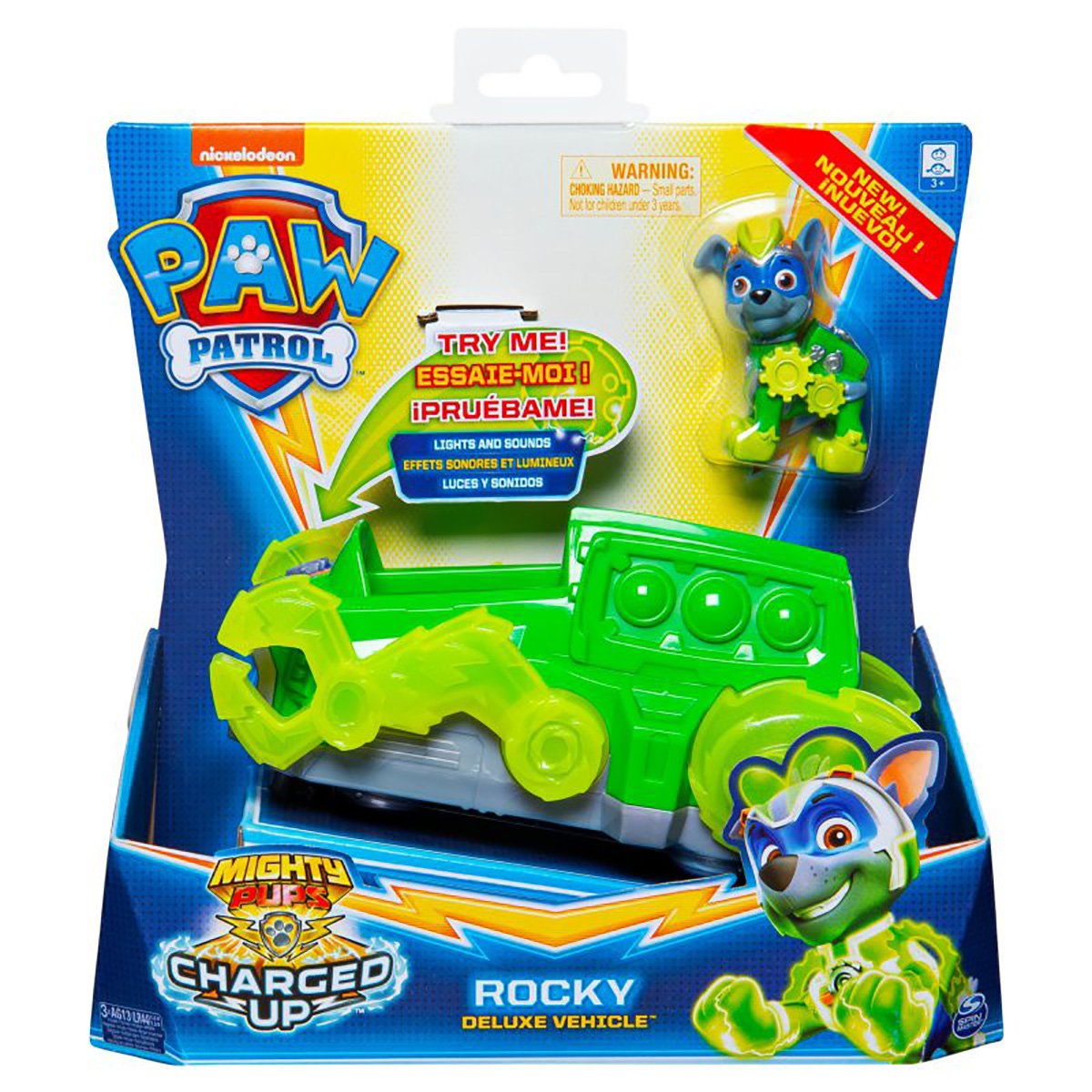 Figurina cu vehicul Paw Patrol Deluxe Vehicle Mighty Pups, Rocky 20121276
