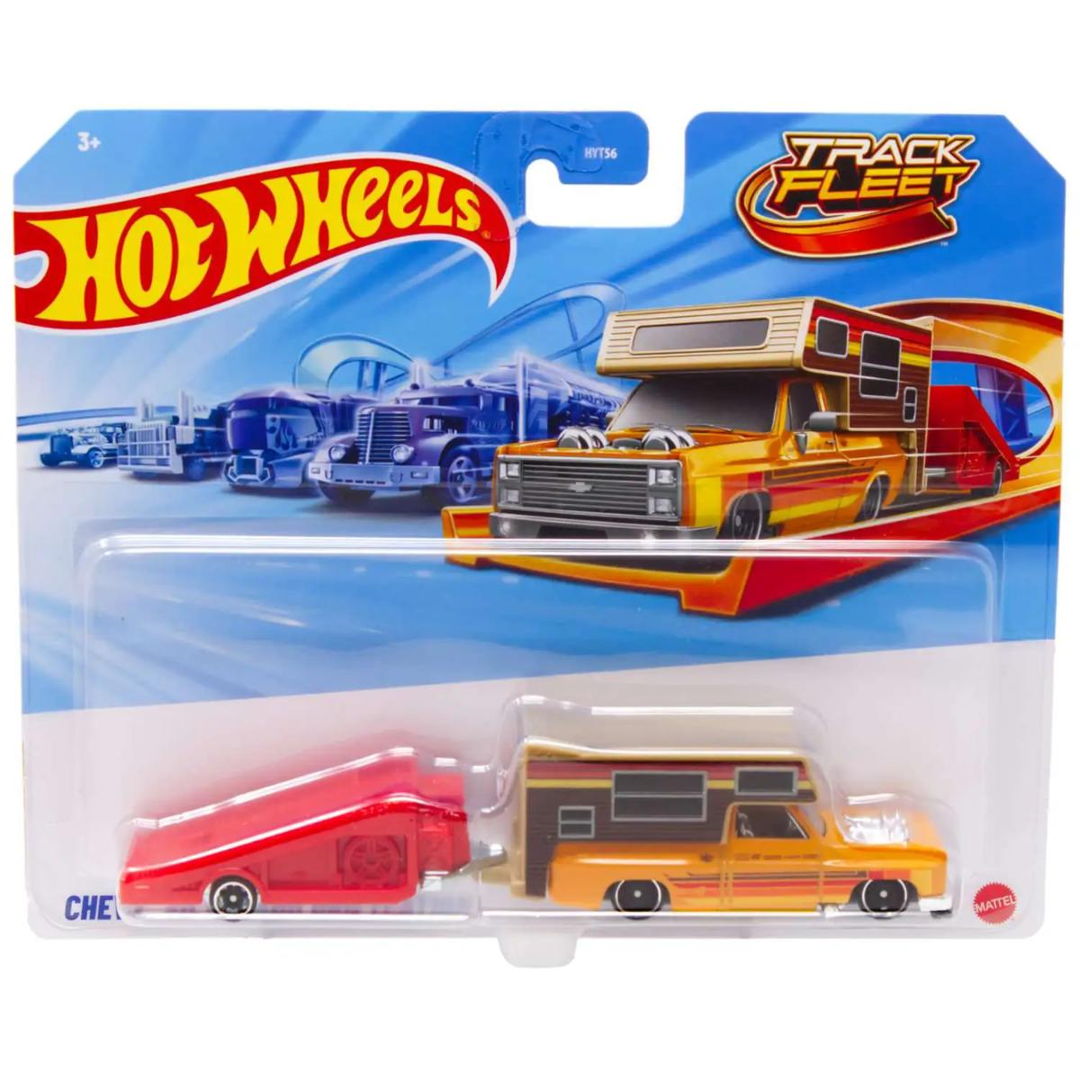 Set vehicul cu remorca, Hot Wheels, Track Fleet, Chevy Silverado Driftcation, JKP33