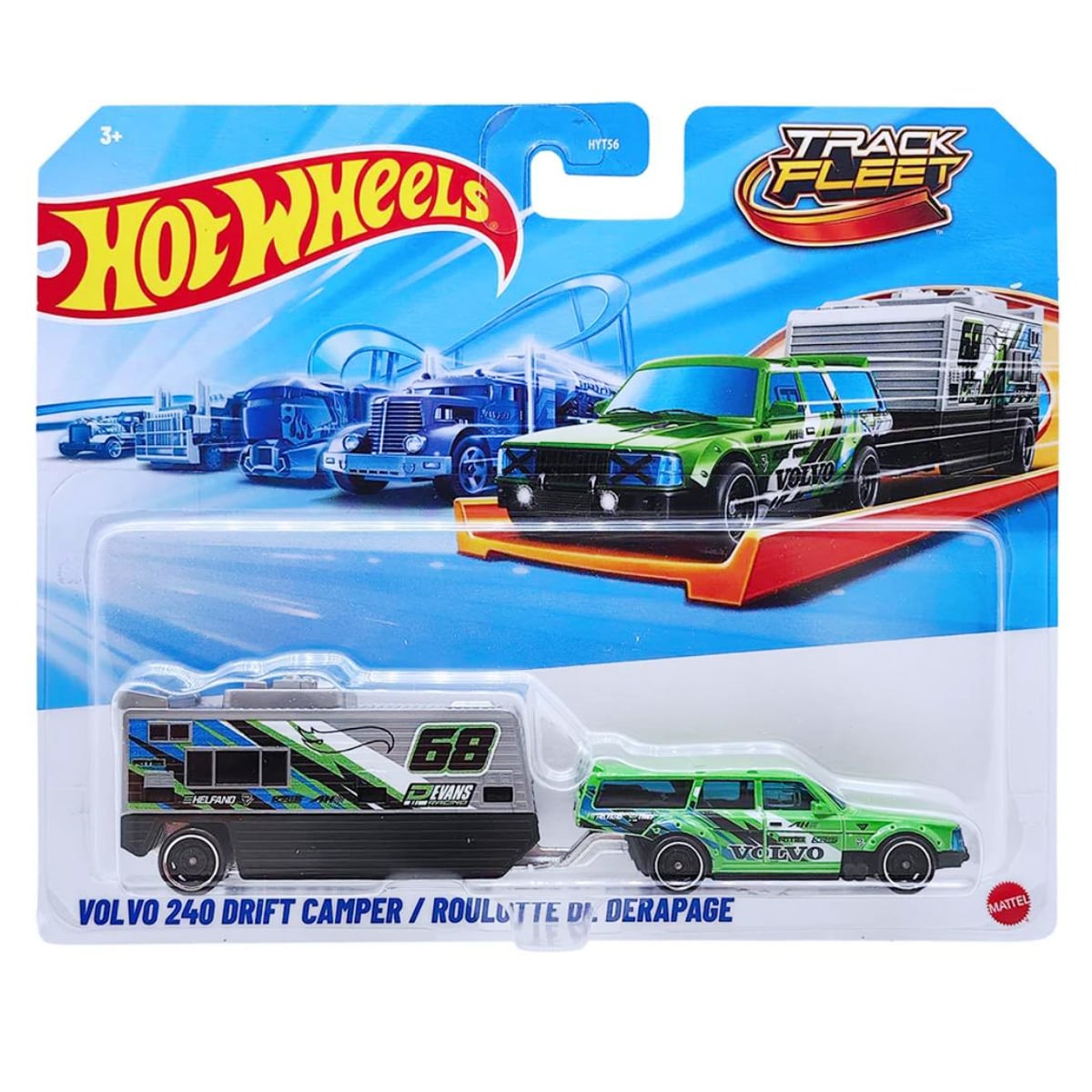 Set masina cu remorca, Hot Wheels, Track Fleet, Volvo 240 Drift Camper, JKP36
