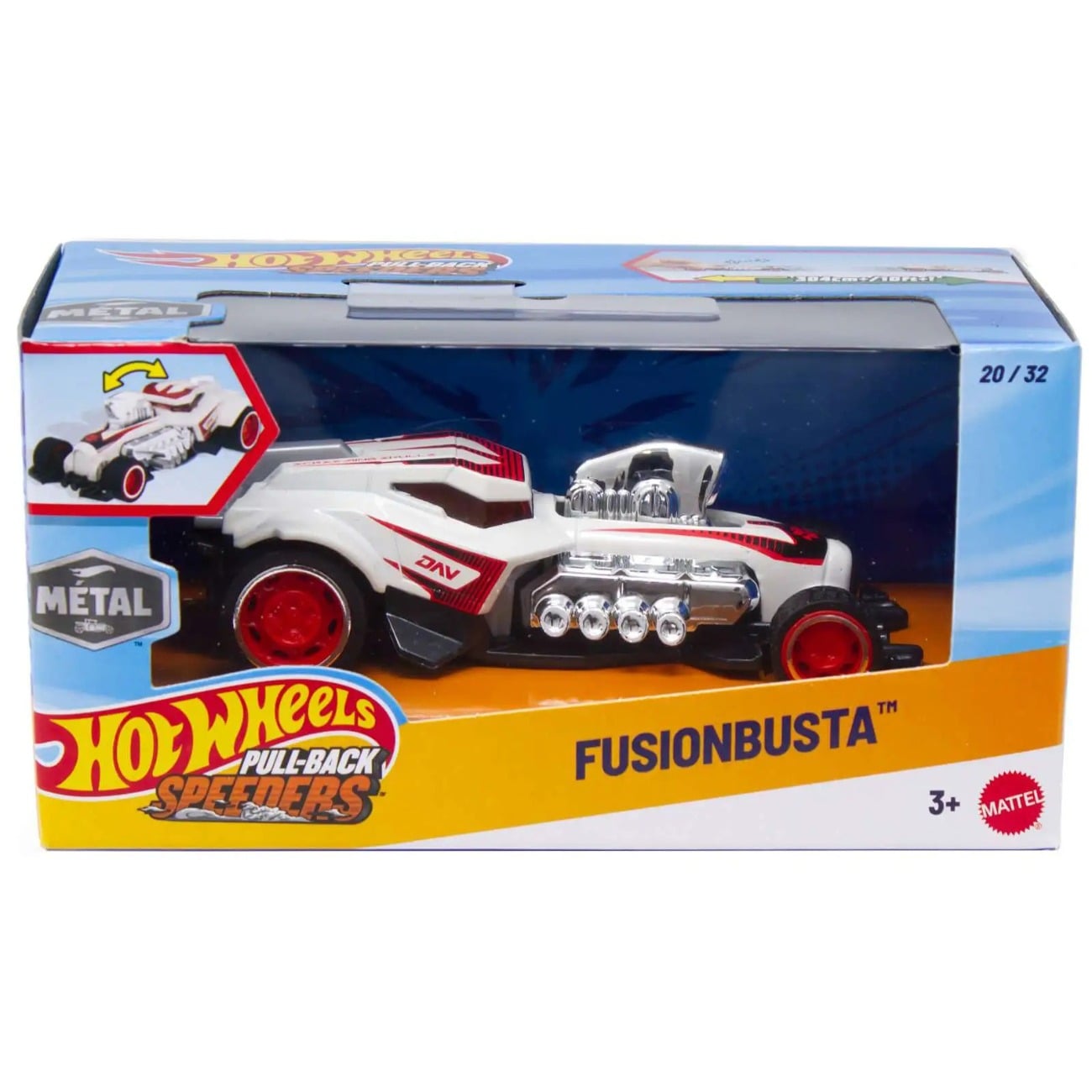 Masina din metal, Hot Wheels, Pull Back Speeders, Fusionbusta, 1:43, JKR02