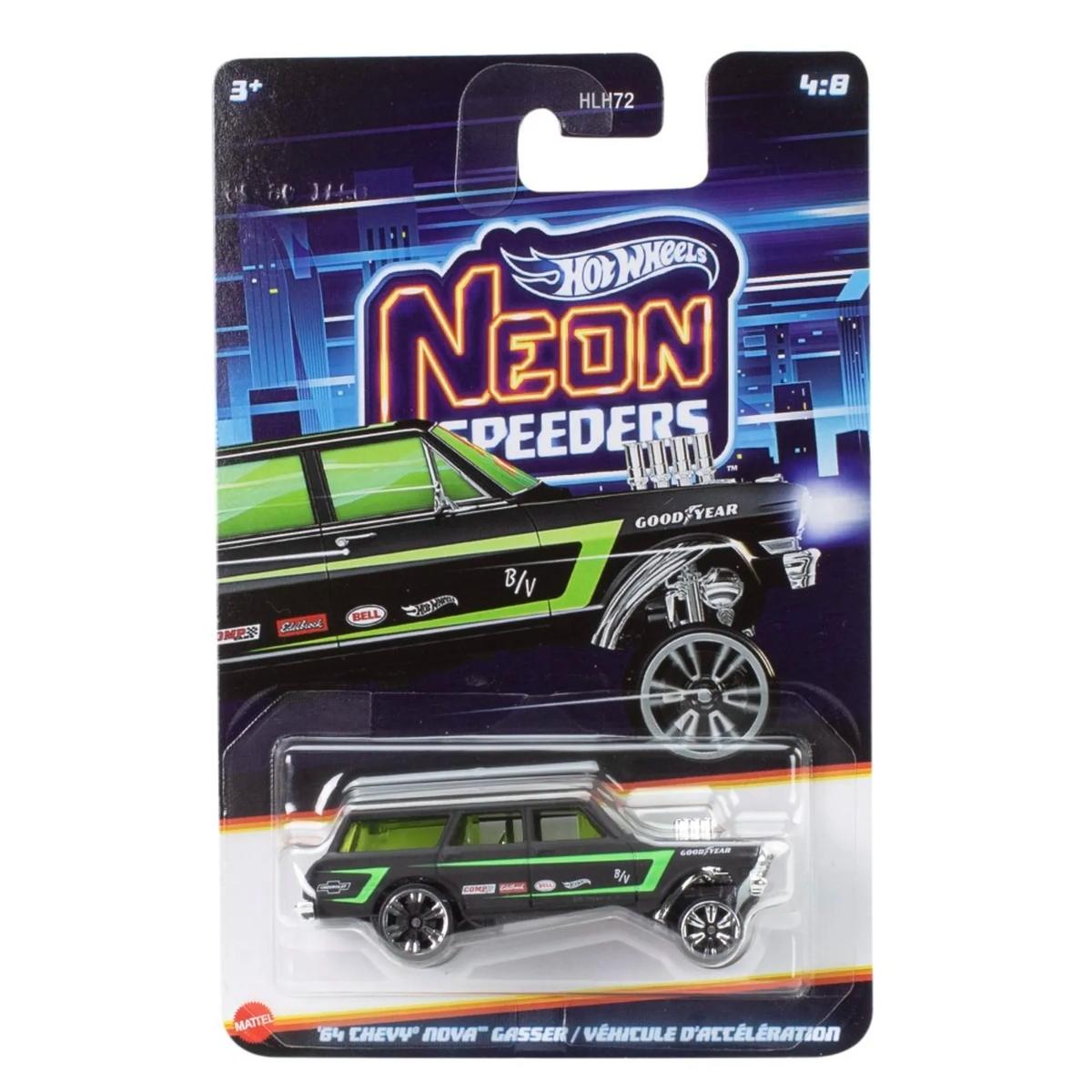 Masinuta metalica, Hot Wheels, Neon Speeders, 64 Chevy Nova Gasser, JKX96
