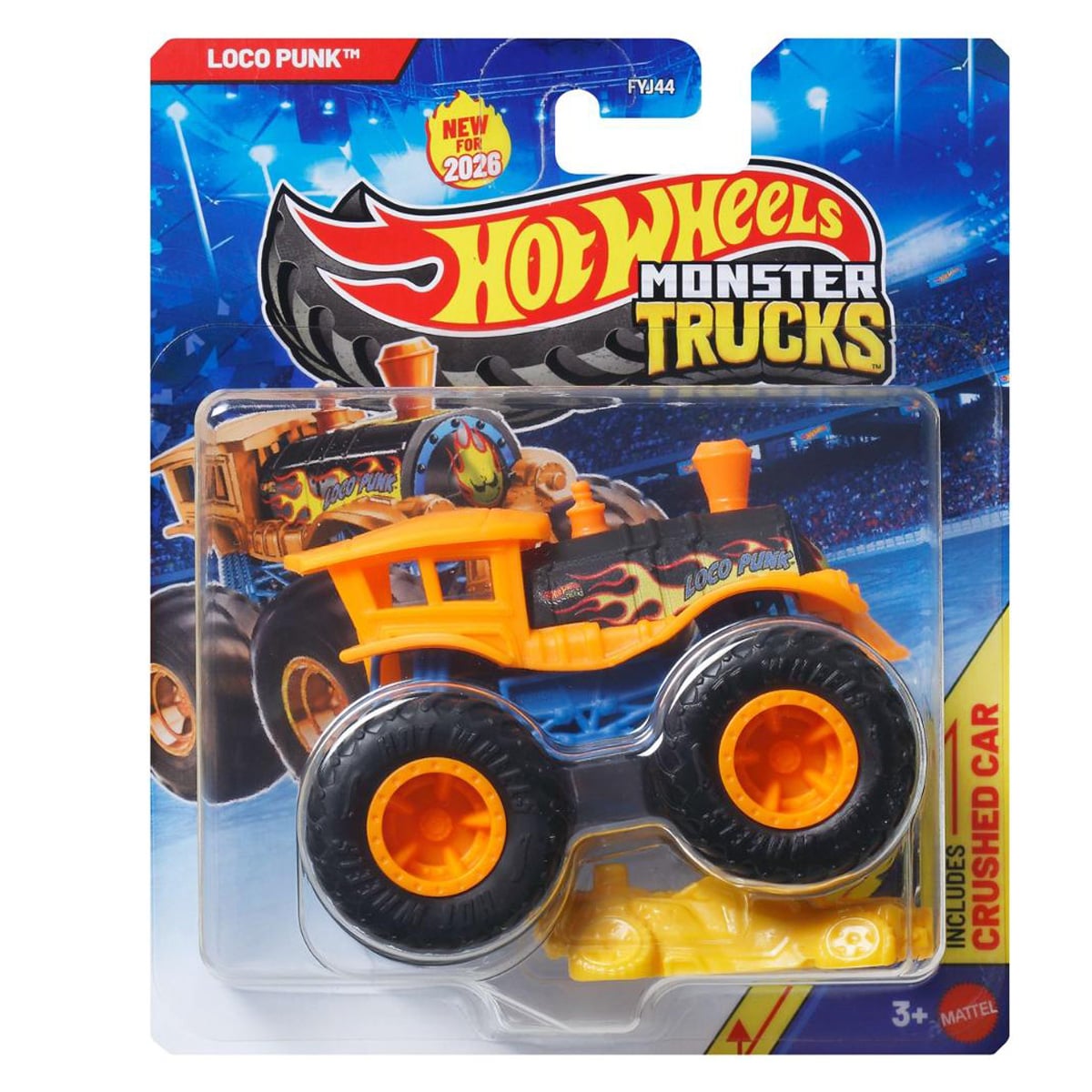 Masinuta Hot Wheels, Monster Truck, Crushed Car, Loco Punk, JNP40