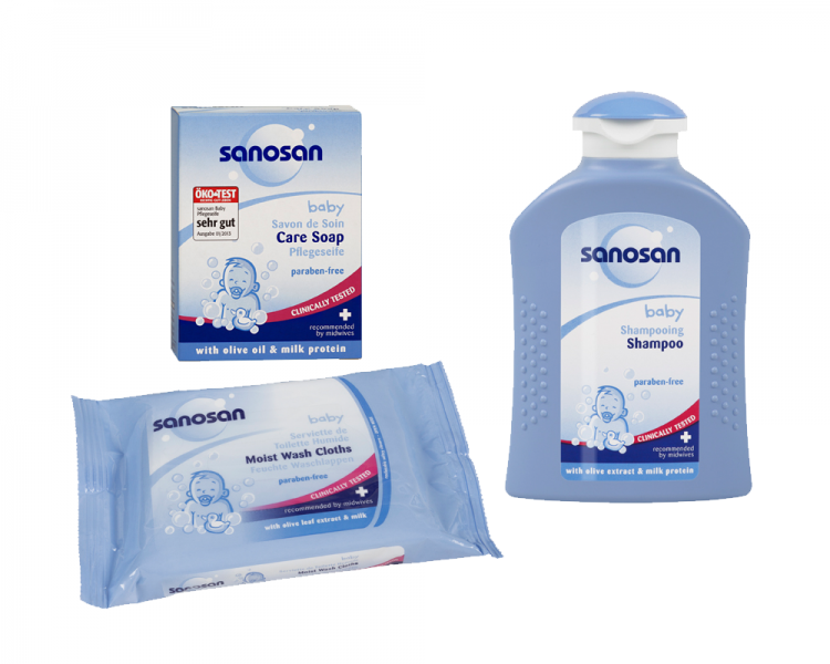 kit de calatorie sanosan - sampon, sapun, servetele hidratate