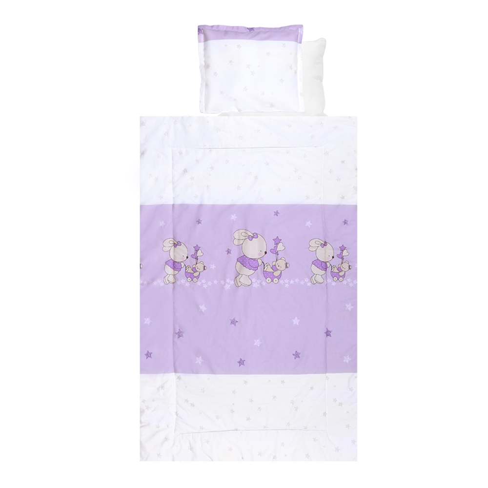 Lenjerie de pat copii lorelli classic 4 piese bunnies with strollers, violet