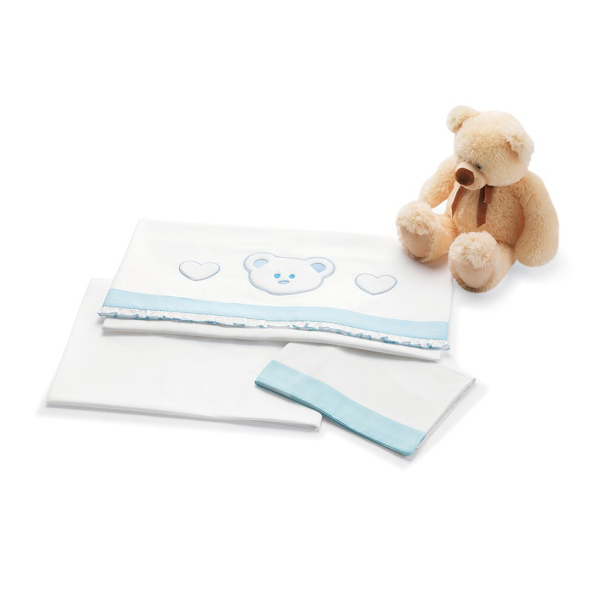 lenjerie de pat copii pali 3 piese loving bear, azzuro