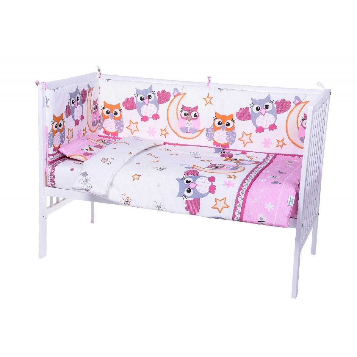 Lenjerie de pat copii Bebe Royal - Bufnita Roz, 5 piese, 120 x 60cm imagine