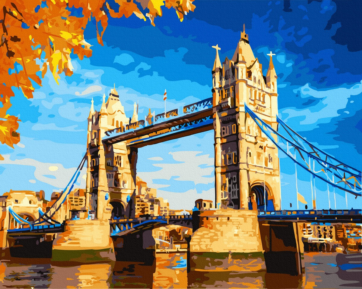 Set Acuarello, Pictura pe numere, London Bridge, cu rama din lemn, pensule si culori acrilice acrilice imagine 2022 protejamcopilaria.ro