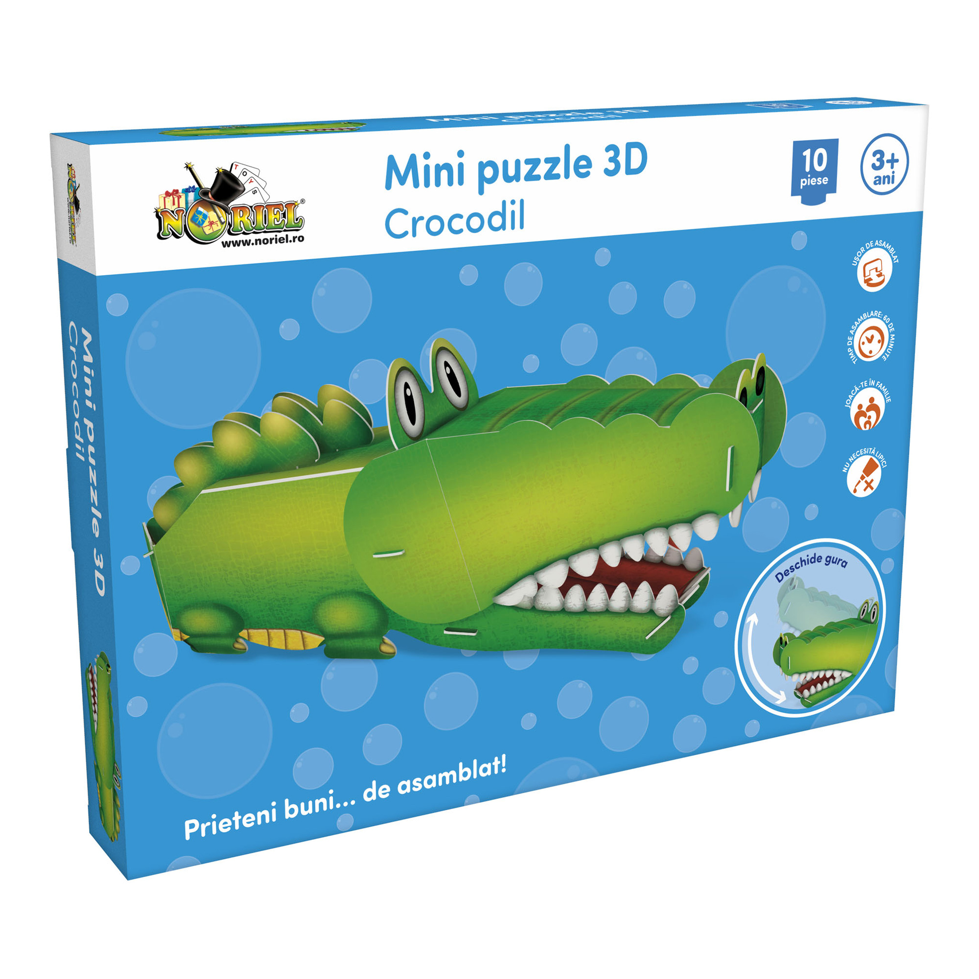 mini puzzle 3d noriel - crocodil, 10 piese