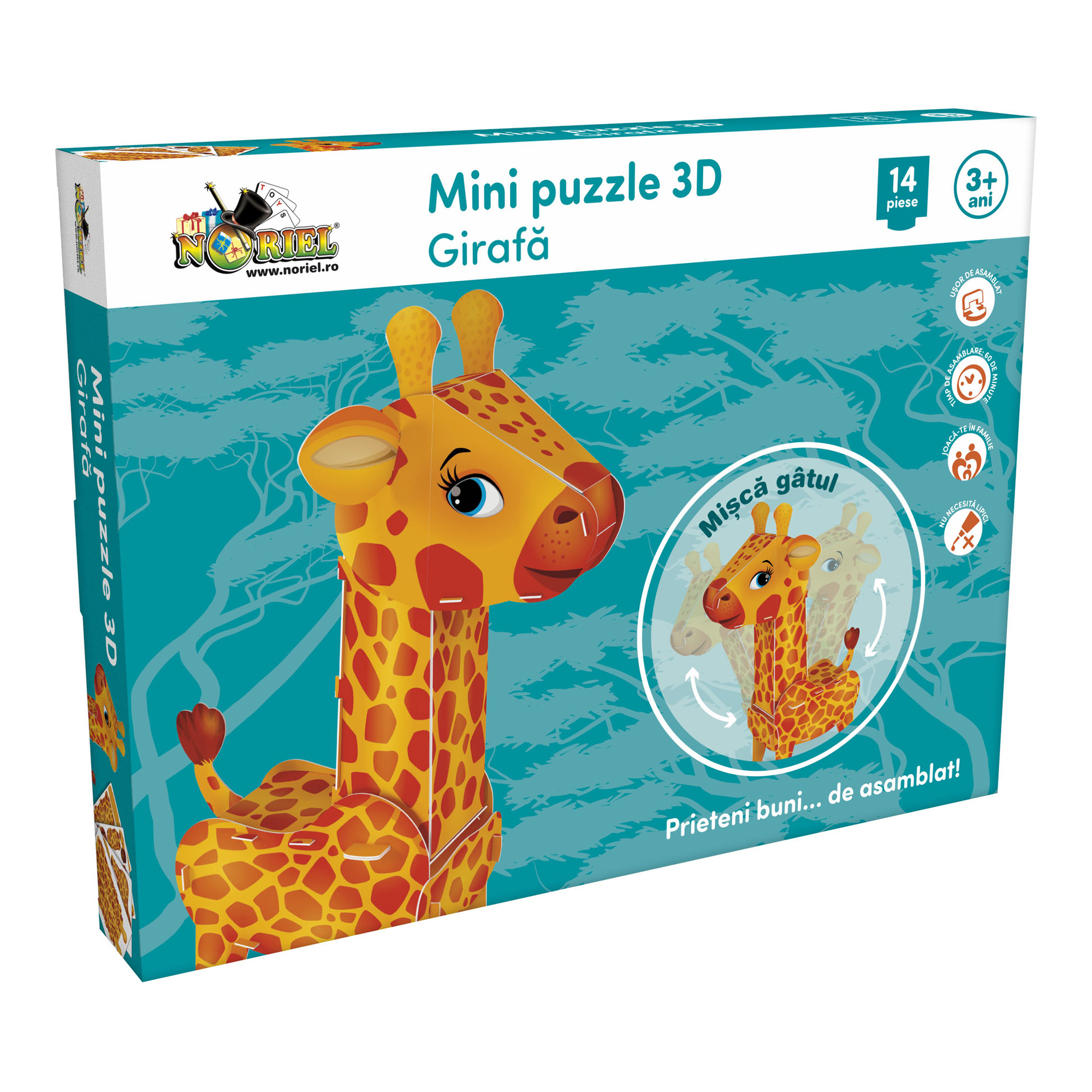 Mini Puzzle 3D Noriel - Girafa, 14 piese