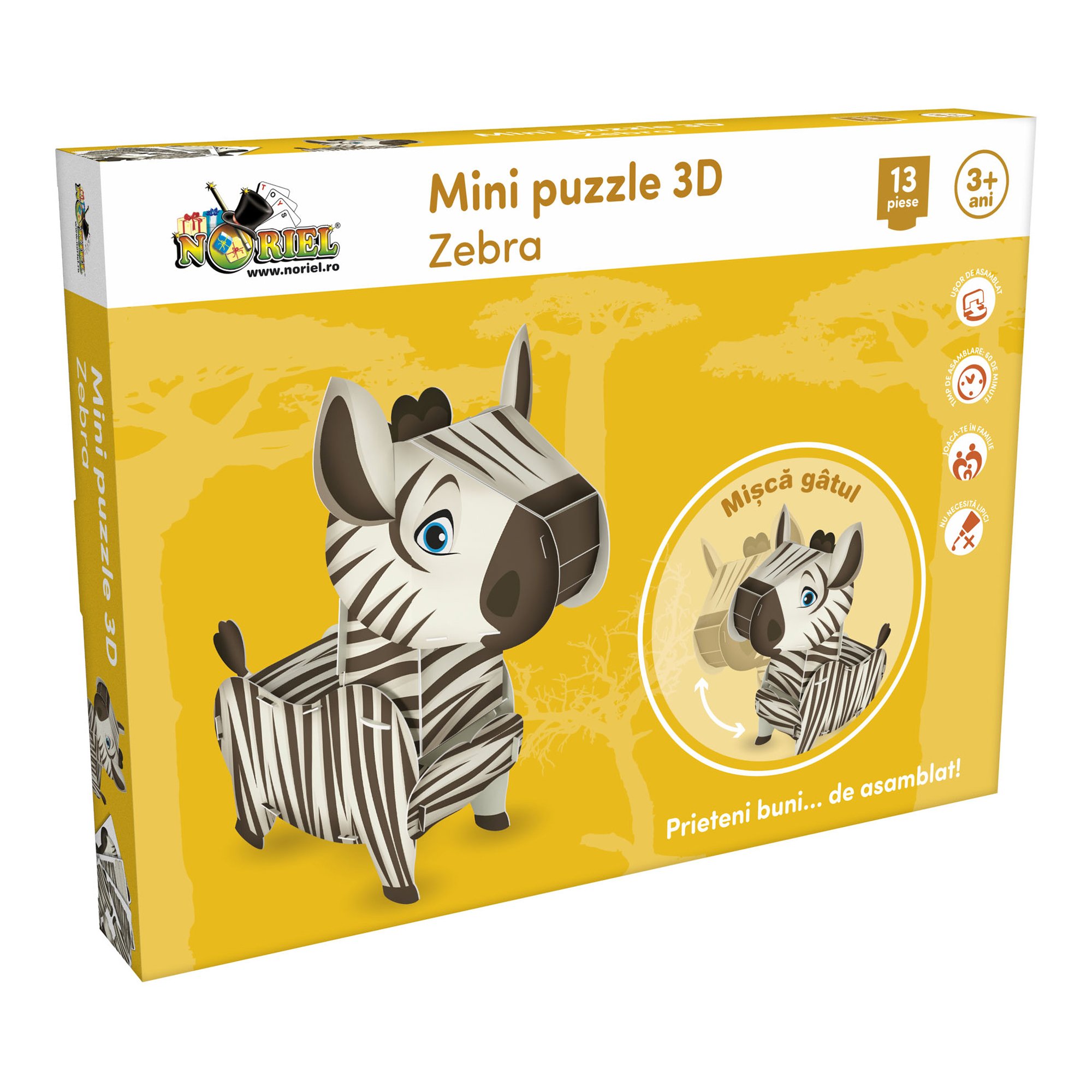 Mini Puzzle 3D Noriel - Zebra, 13 piese