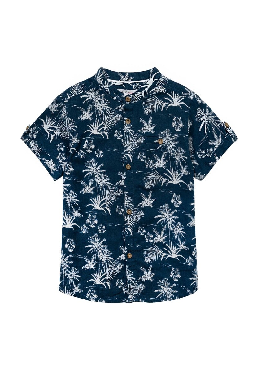 Camasa cu maneca scurta si imprimeu tropical, Minoti, Mood, bleumarin Minoti imagine noua