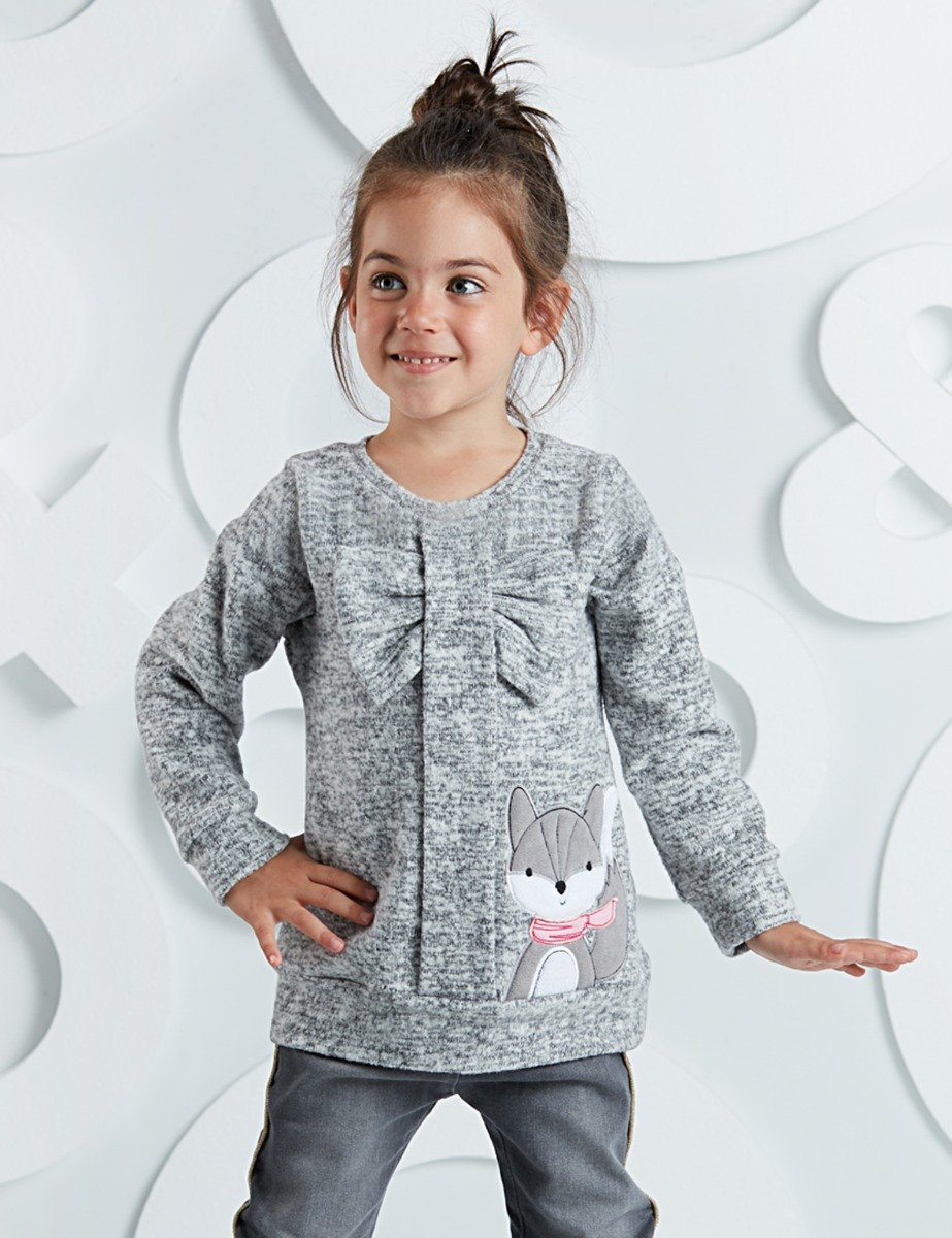 Pulover cu design aplicat silver fox mushi