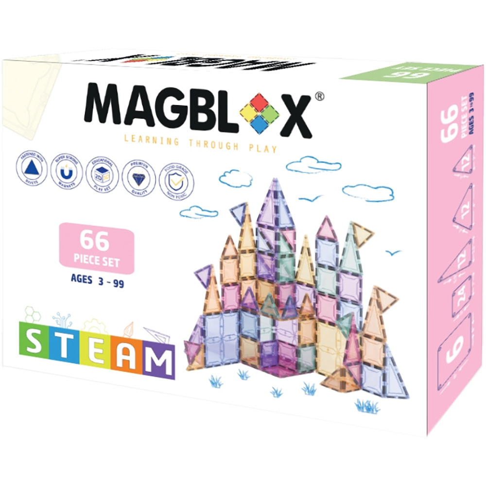 Set magnetic de constructie transparente, Magblox, Pastel, 66 piese
