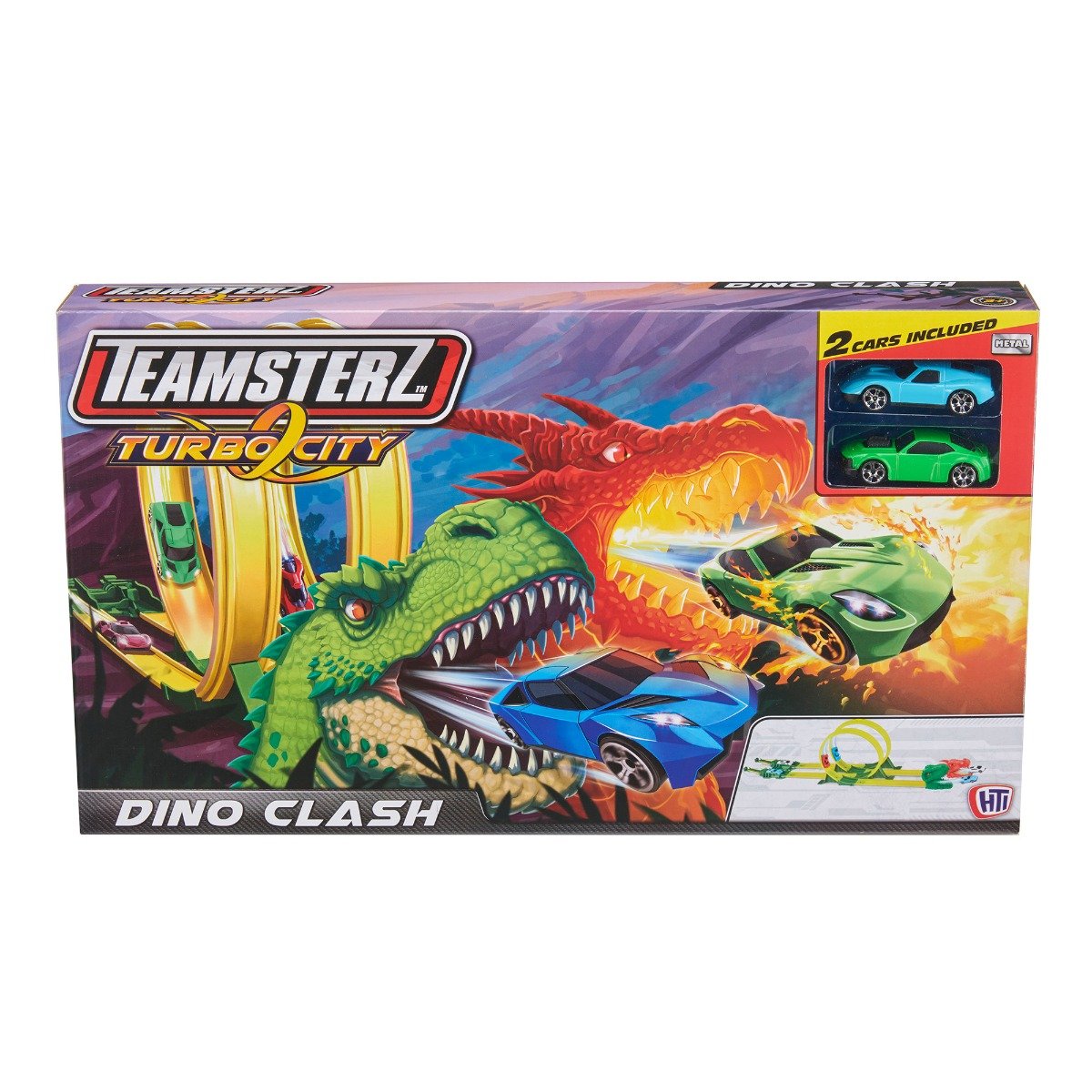 Set 2 piste cu 2 masinute, Teamsterz, Turbo City, Dino Clash