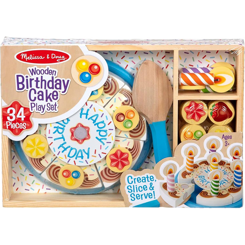 Set de joaca din lemn, Melissa & Doug, Tortul Aniversar, 34 piese, 6074876