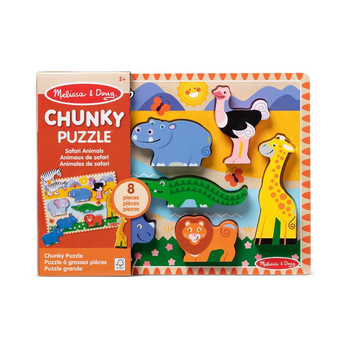 Puzzle din lemn, Melissa & Doug, Animale din Safari, 8 piese