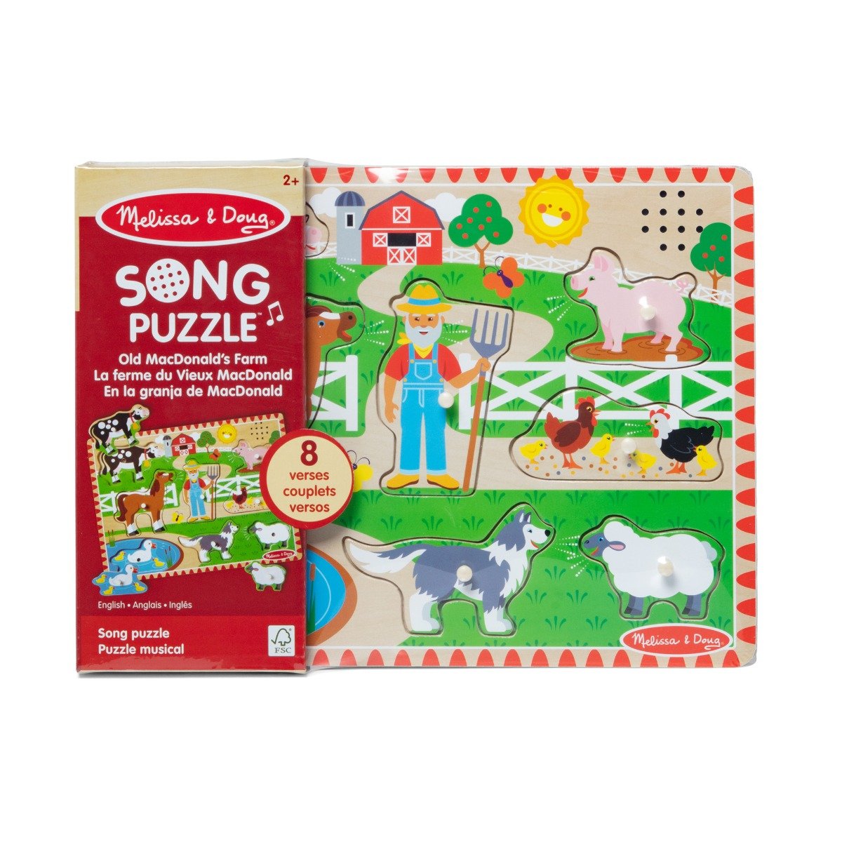 Puzzle din lemn cu sunete, Melissa & Doug, Ferma bunicului MacDonald, 8 piese
