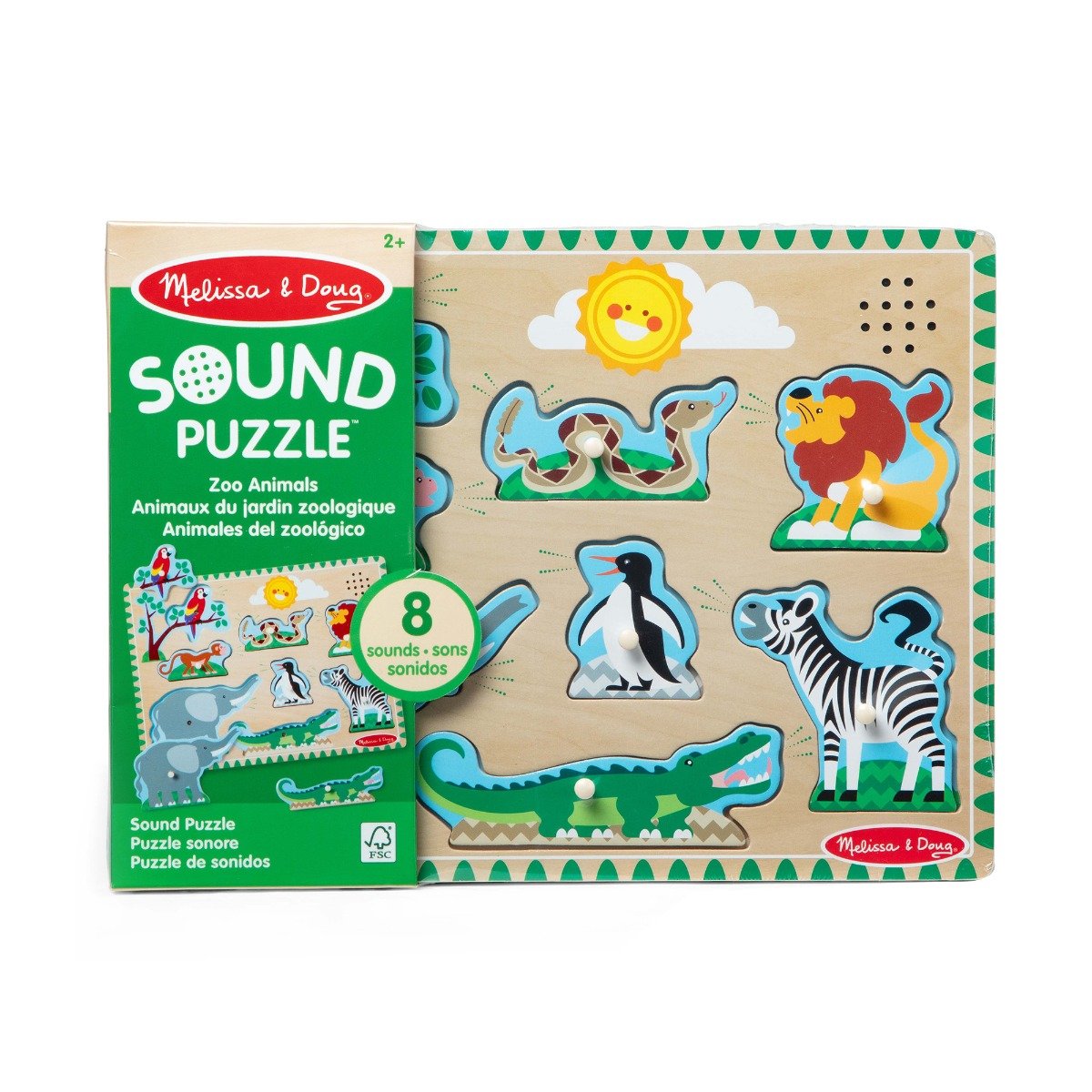 Puzzle din lemn cu sunete, Melissa & Doug, Animale de la zoo, 8 piese