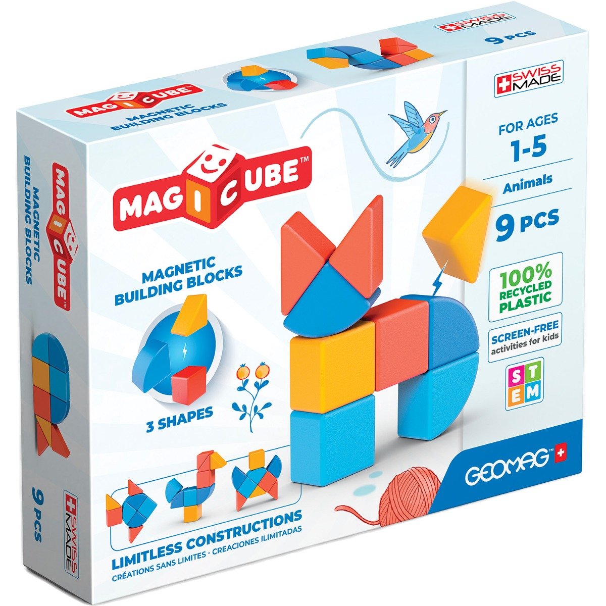 Joc de constructie Geomag, Magnetic Magic Blocks Animale, 9 piese