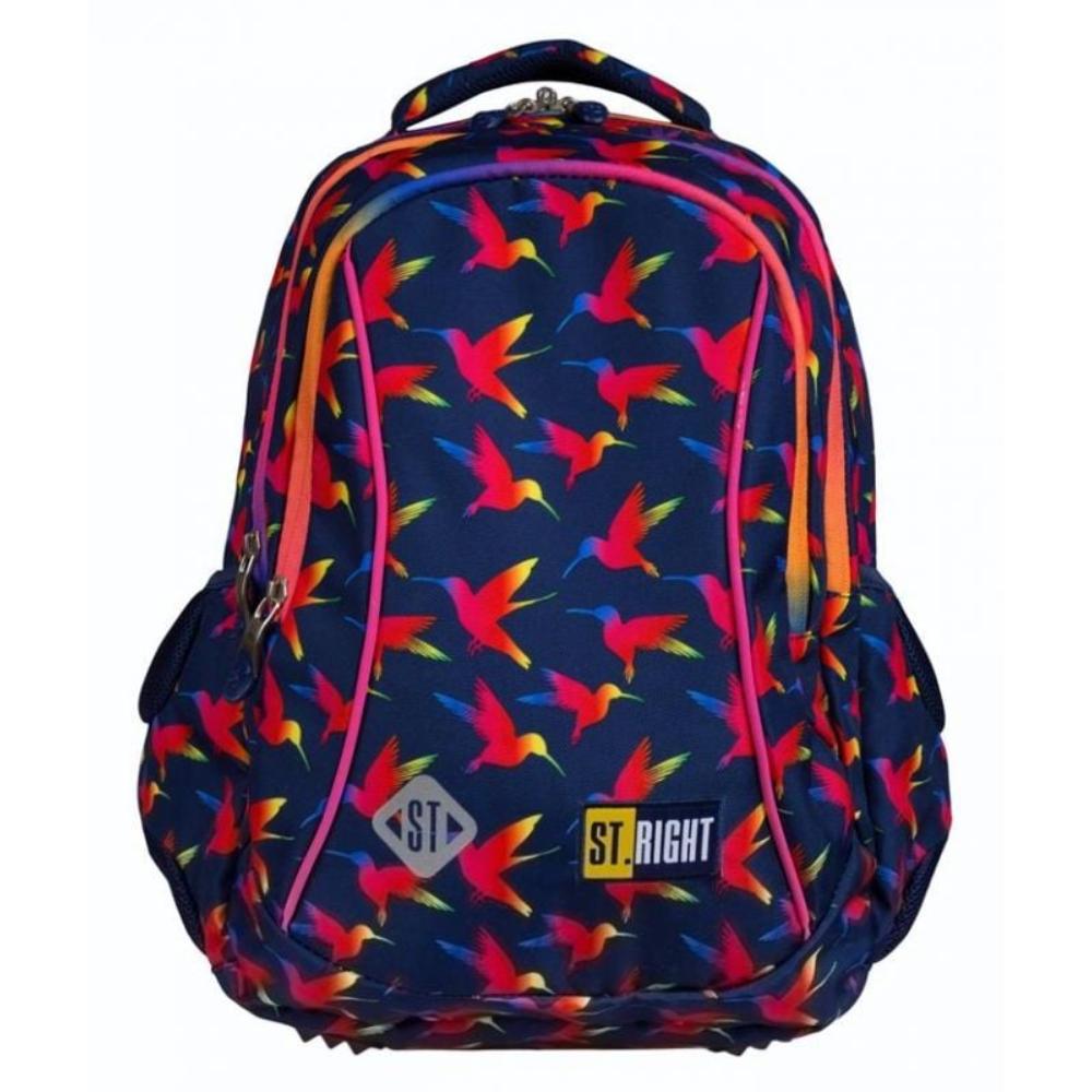 Ghiozdan cu 3 compartimente, St Majewski, St Right, Rainbow Birds, Negru-Rosu