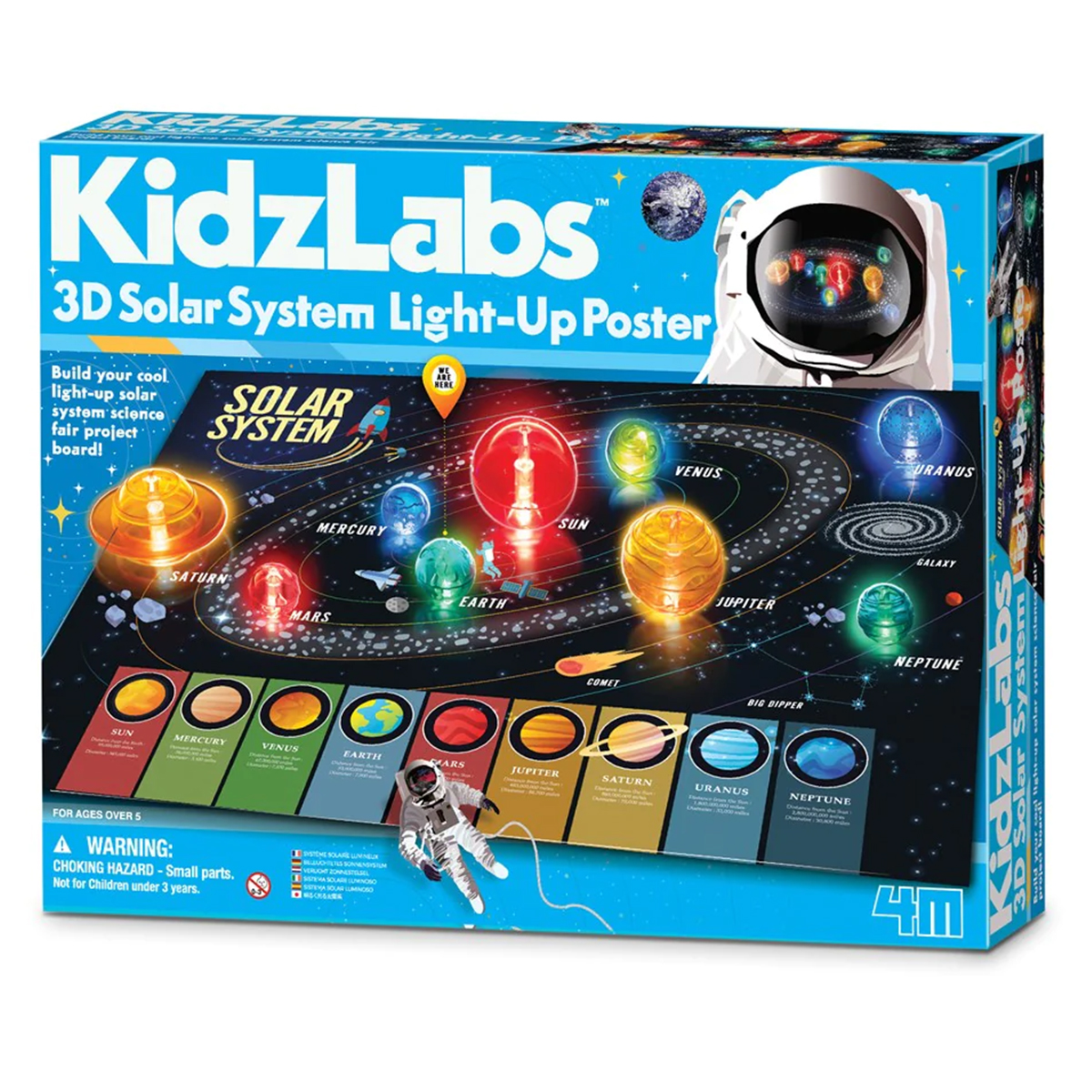 Joc Educativ 4m, Poster Luminos 3d Cu Sistemul Solar, Kidzlabs