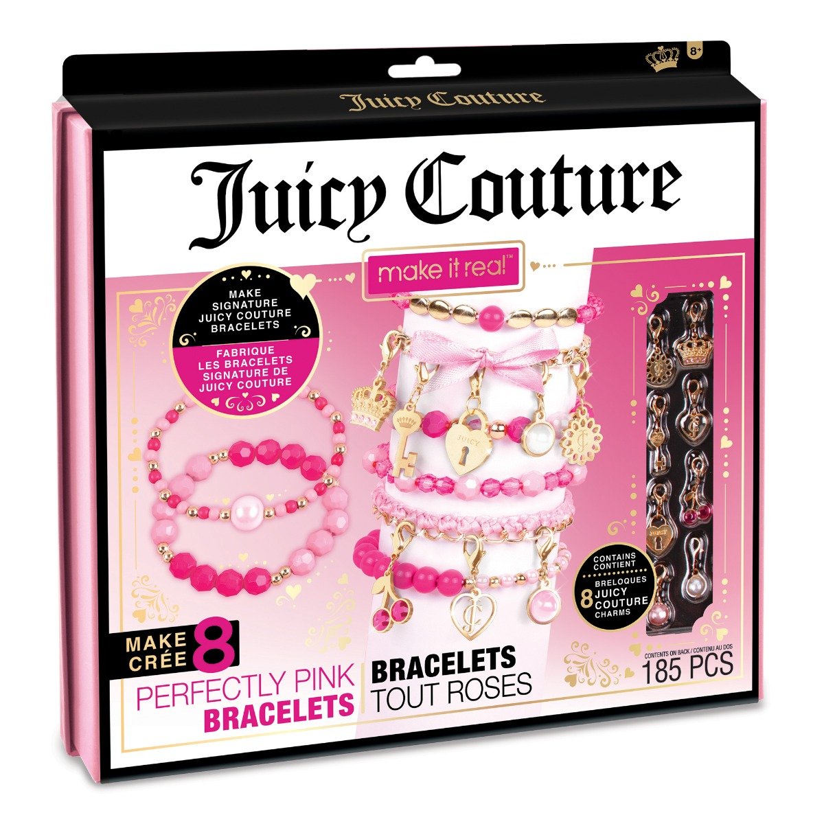 Set de creat bratari cu pandative, Make It Real, Juicy Couture Perfectly Pink Bracelets, 185 piese