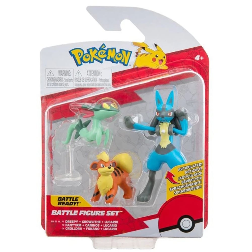 Set figurine articulate, Pokemon, Battle Ready, Growlithe, Dreepy si Lucario