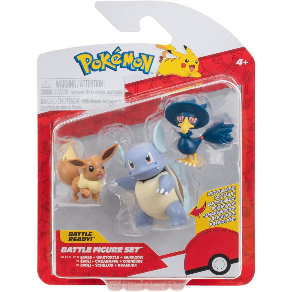 Set 3 figurine de actiune, Pokemon, Eevee, Wartortle si Murkrow