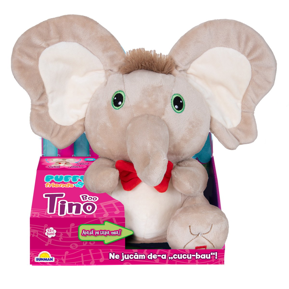 Jucarie de plus interactiva Puffy Friends, Tino Boo Elefantel, Bej